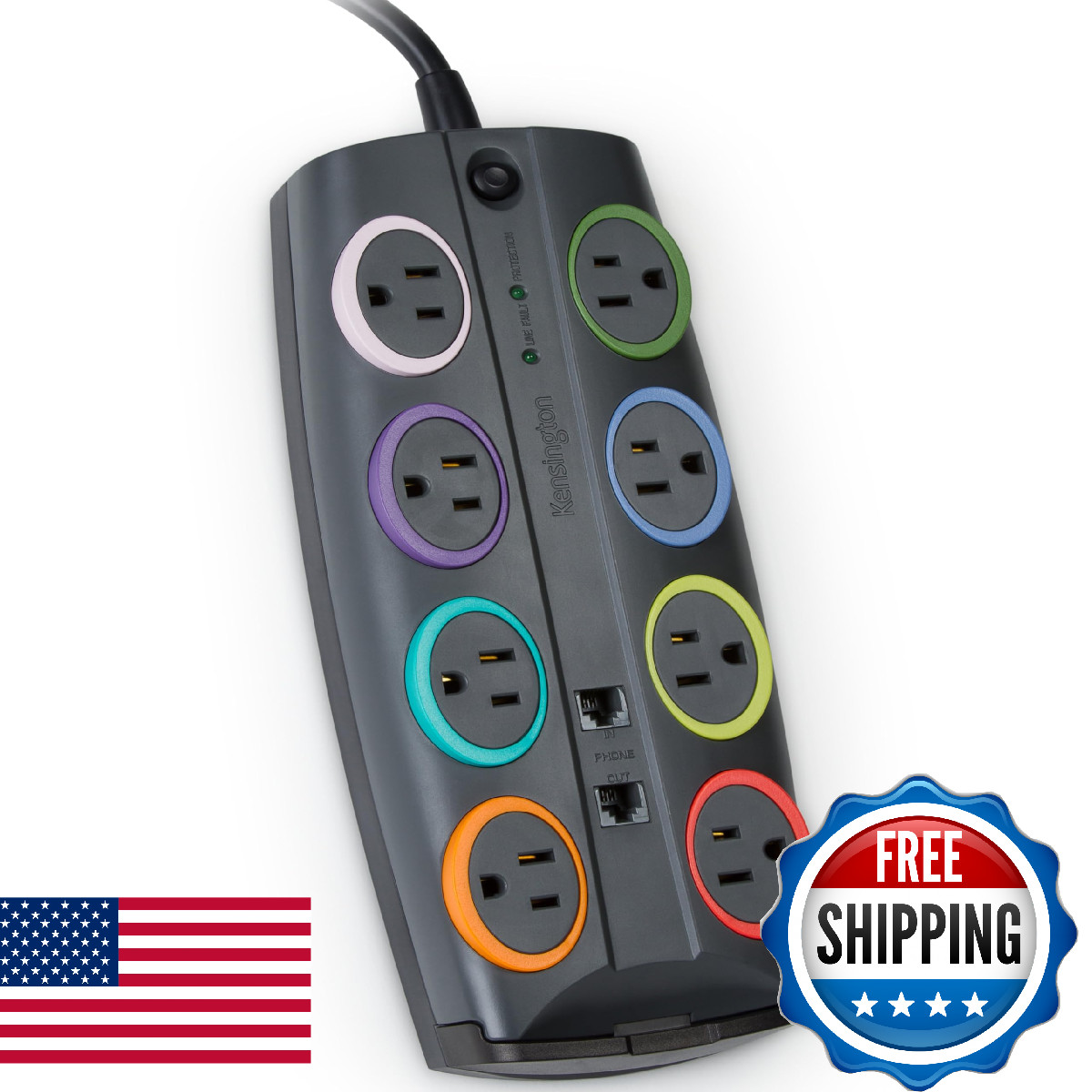 Kensington SmartSockets 8-Outlet, 8-Foot Cord, & 3090 Joules Premium Surge Prote