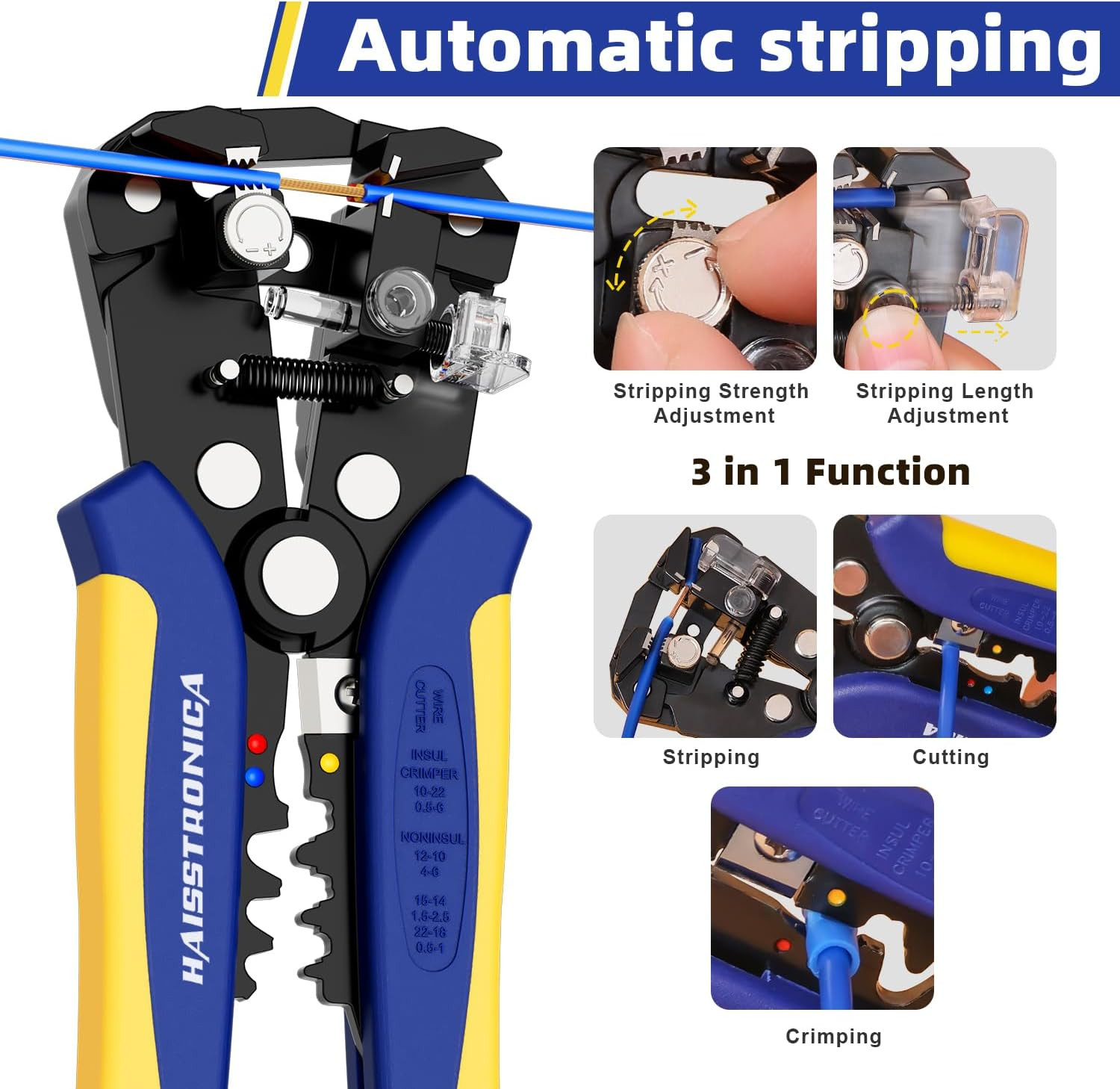 3PCS Automatic Wire Stripper Set, Flush and Cable Cutters | 11 Mm Cutting Capaci
