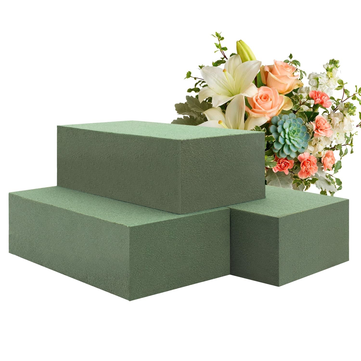 Floral Foam Blocks,3 Pcs Green Wet & Dry Floral Foam Blocks Florist Plant Foa...