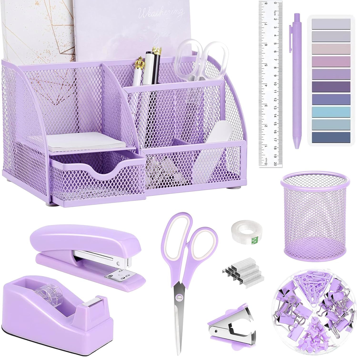 Purple Office Desk Accessories Supplies, 12Pcs Desk Organizers and Accessories w