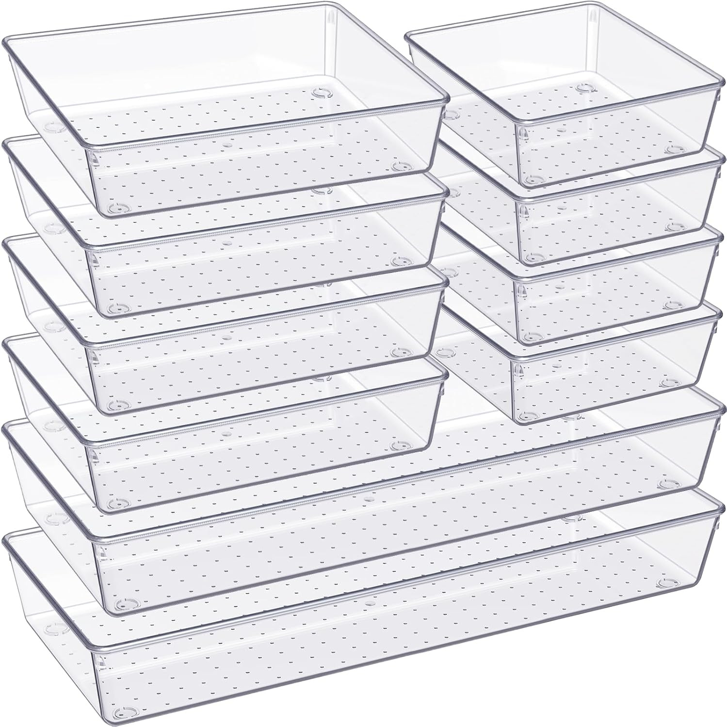 New Drawer Organizer 10 Pack Large Clear Plastic Set 3 Size Versatile Bathroom