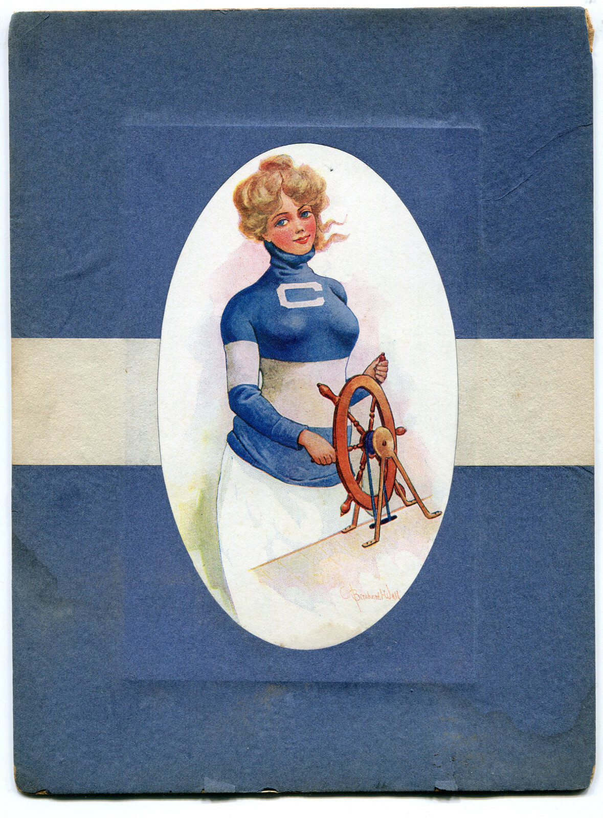 Large Antique Early 1900's COLUMBIA University College Girl NAUTICAL postcard