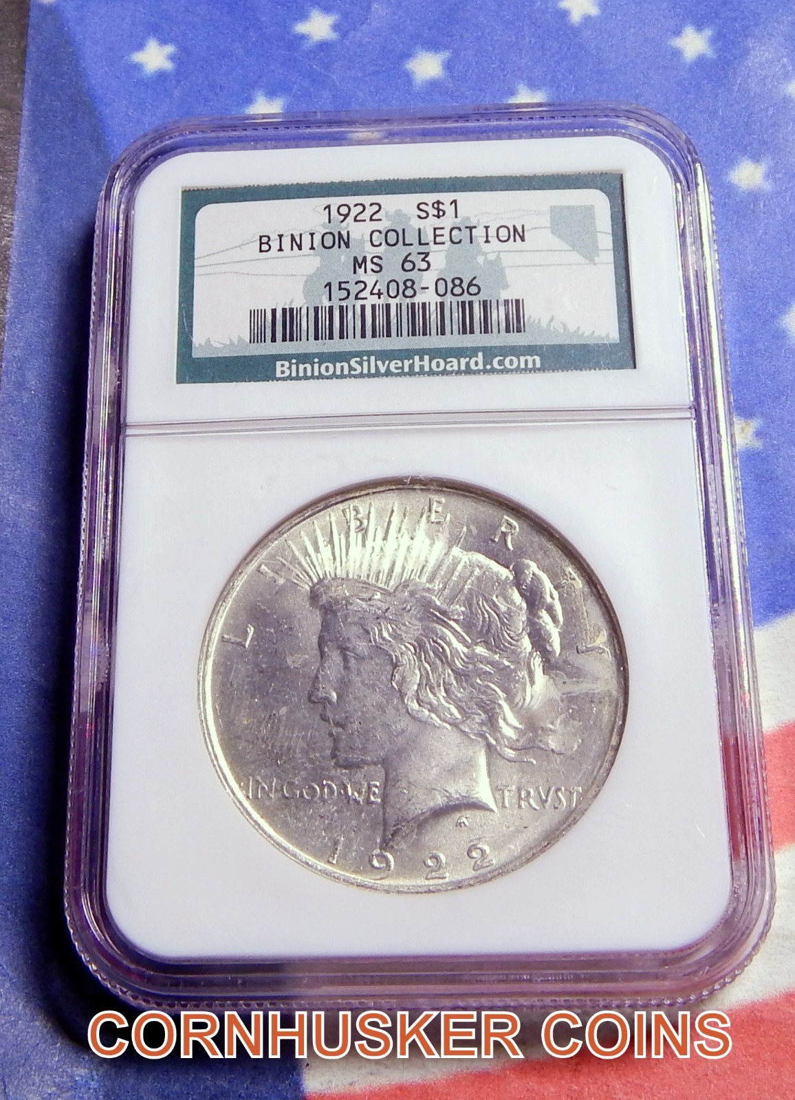 1922 BINION HOARD COLLECTION PEACE SILVER DOLLAR MS 63 ~ BRIGHT COIN 👀