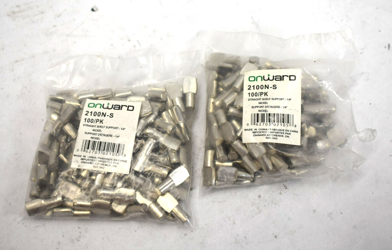 Lot of 200 Onward Straight Shelf Support Nickel 1/4" 2100N-S Stainless Steel