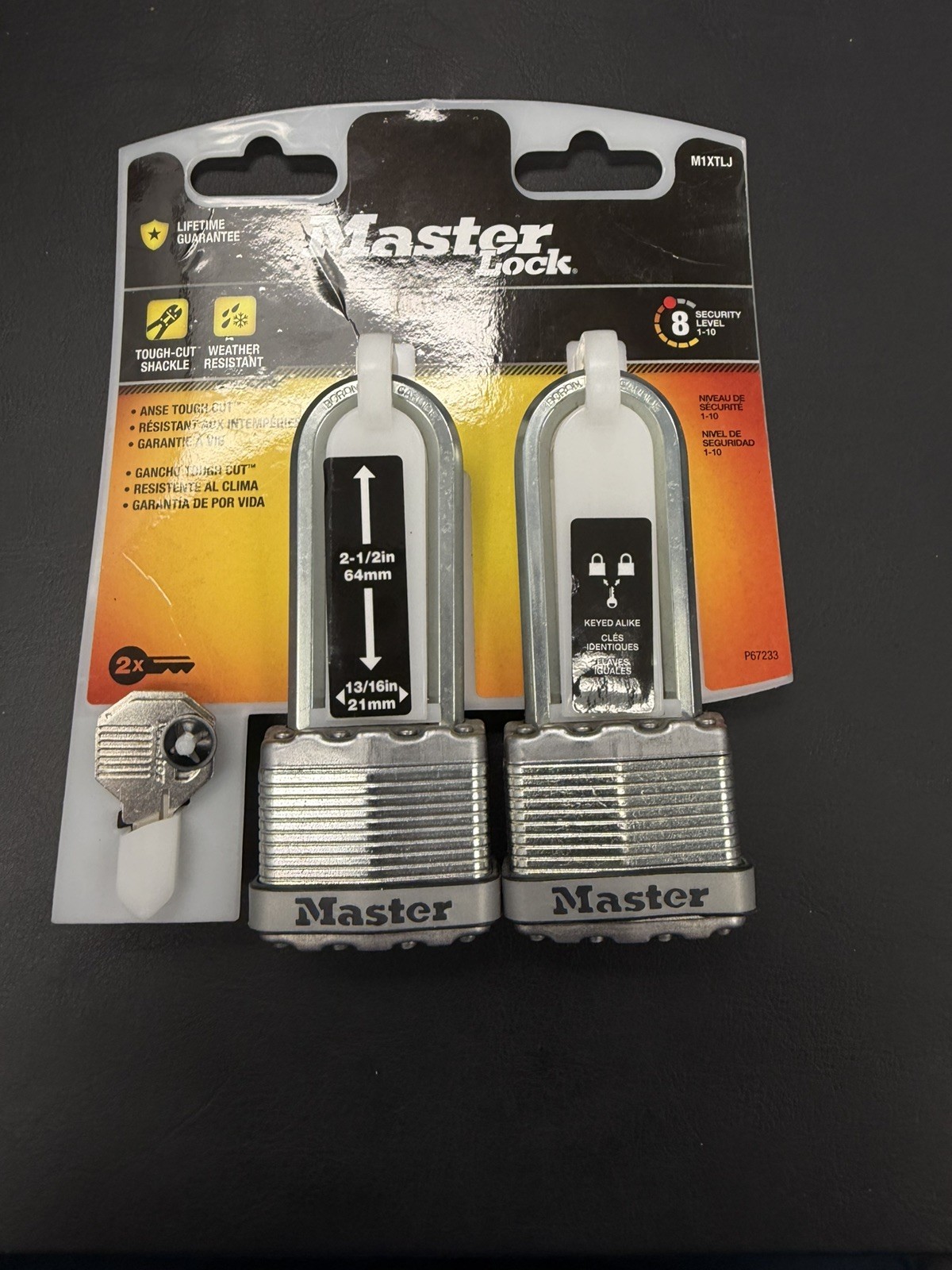 Master Lock M1XTLJ Magnum Heavy Duty Padlock with Key, 2 Pack Keyed-Alike