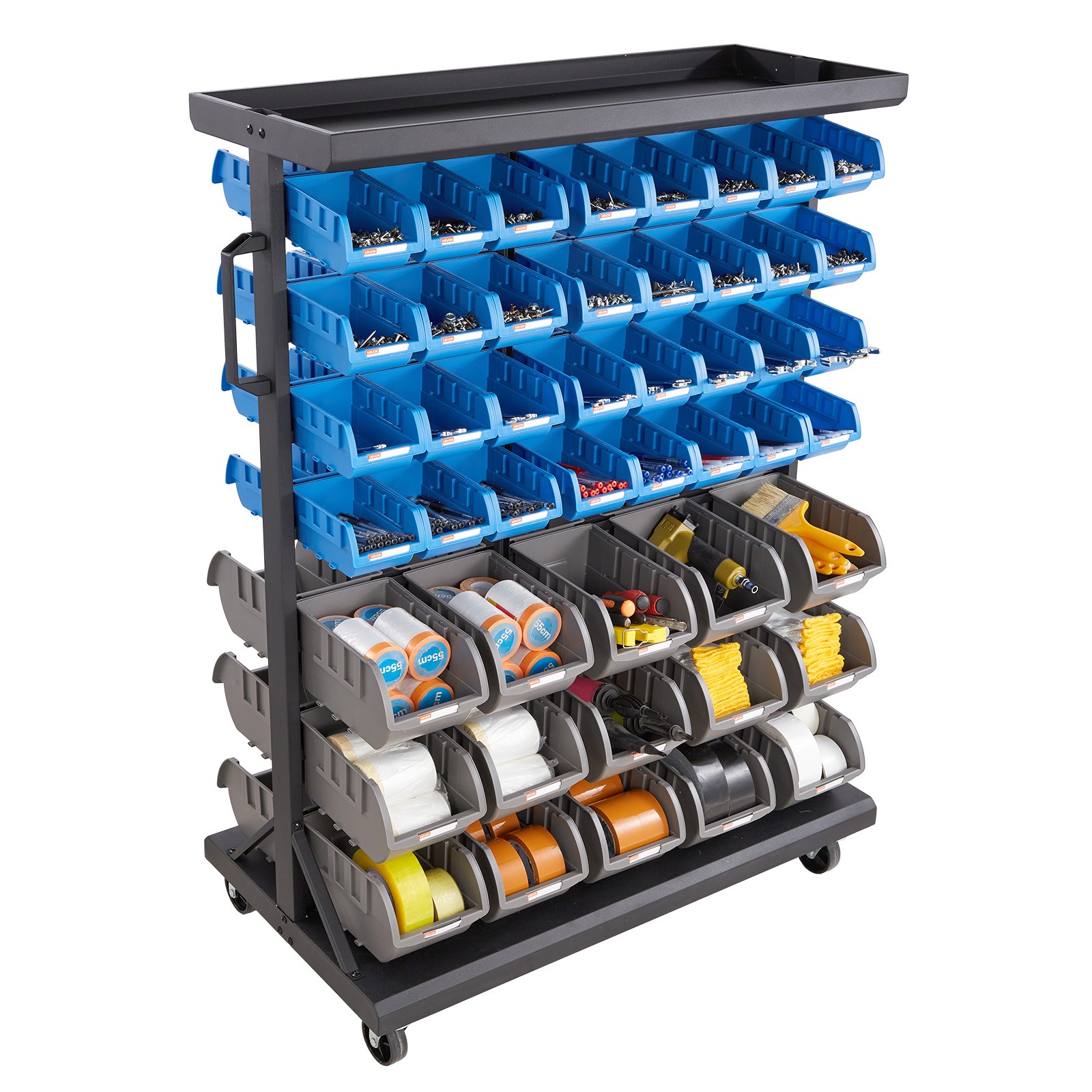 VEVOR Double-Sided Rolling Bin Rack 7-Tier Bin Rack Storage System with 94 Bins