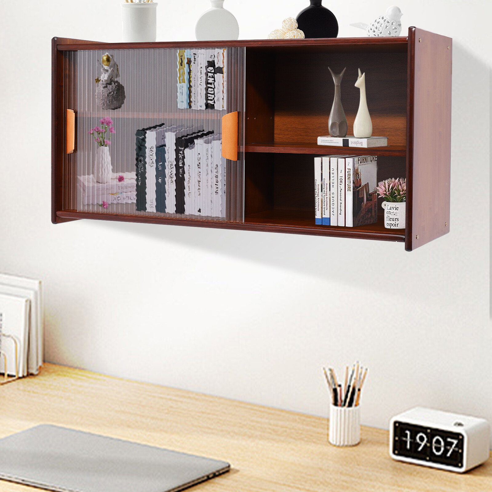 Small Kitchen Cupboard Food Pantry Cabinet Wall Sideboard with Glass Doors New