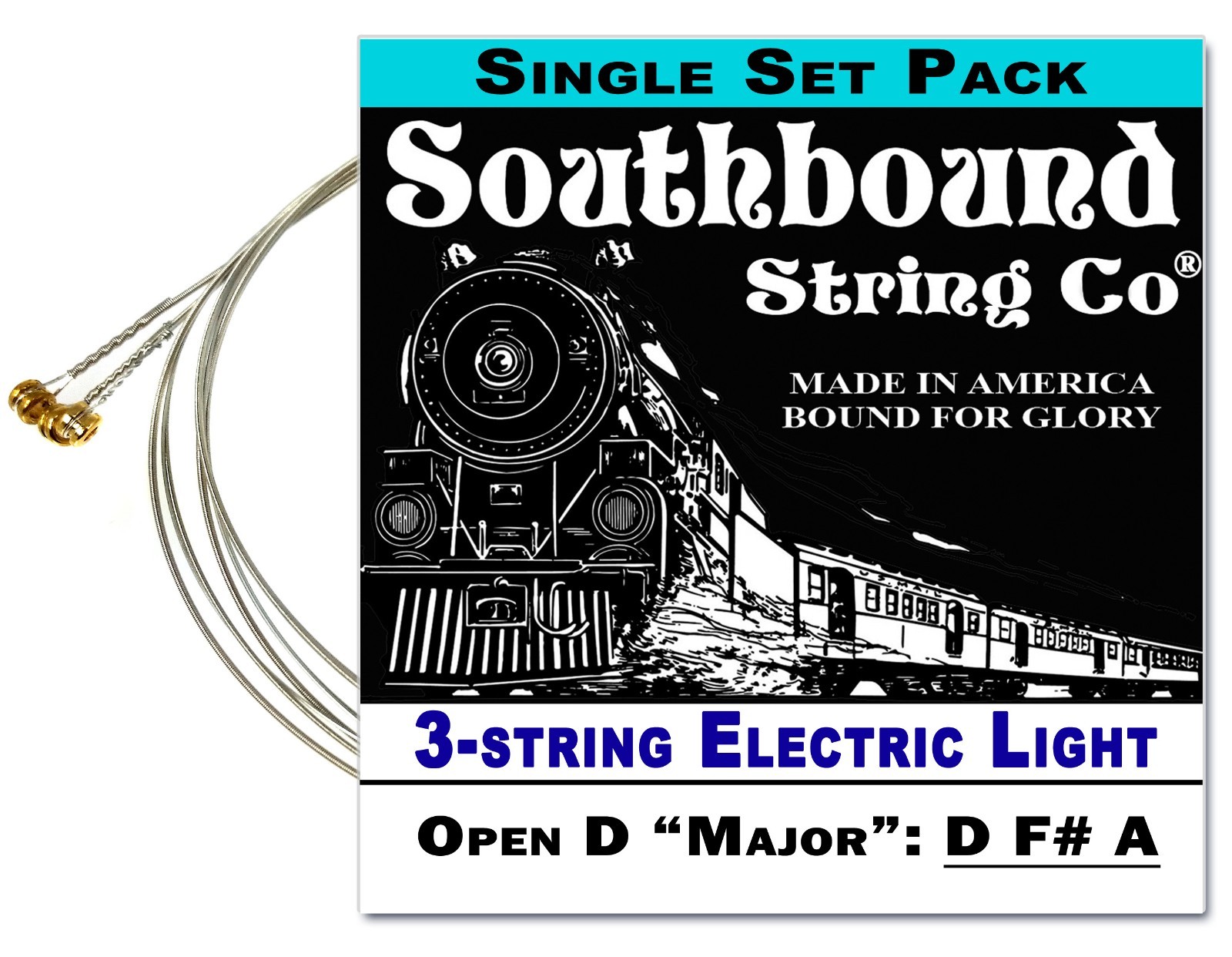Cigar Box Guitar String Set: 3-string Electric Light Open D Tuning