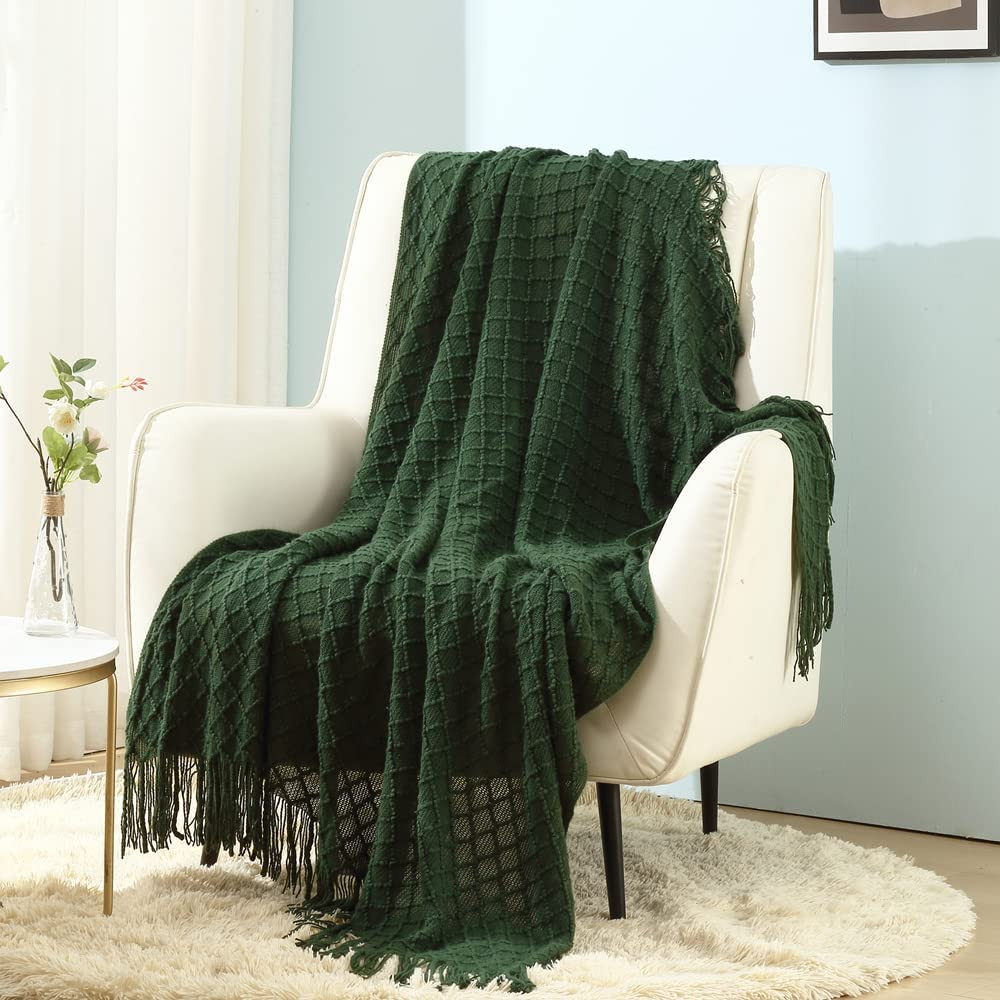 CREVENT Knitted Decorative Throw Blanket for Couch Sofa Chair Bed，Soft Warm Cozy