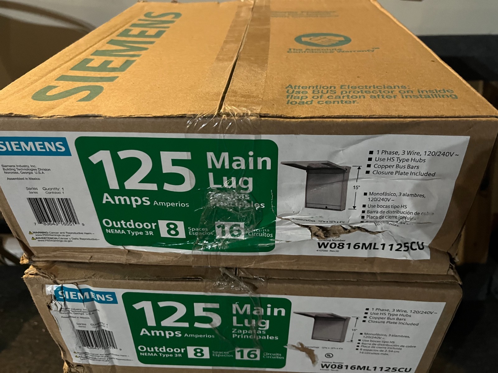 SIEMENS W0816ML1125CU 125 amp 8 Space 16 Circuit Outdoor Center Load Center  NEW