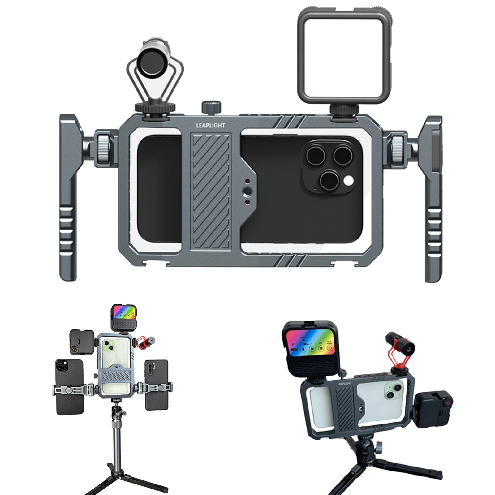Phone Cage Video Rig Kit Handheld Vlogging Case Stabilizer for Iphone Samsung