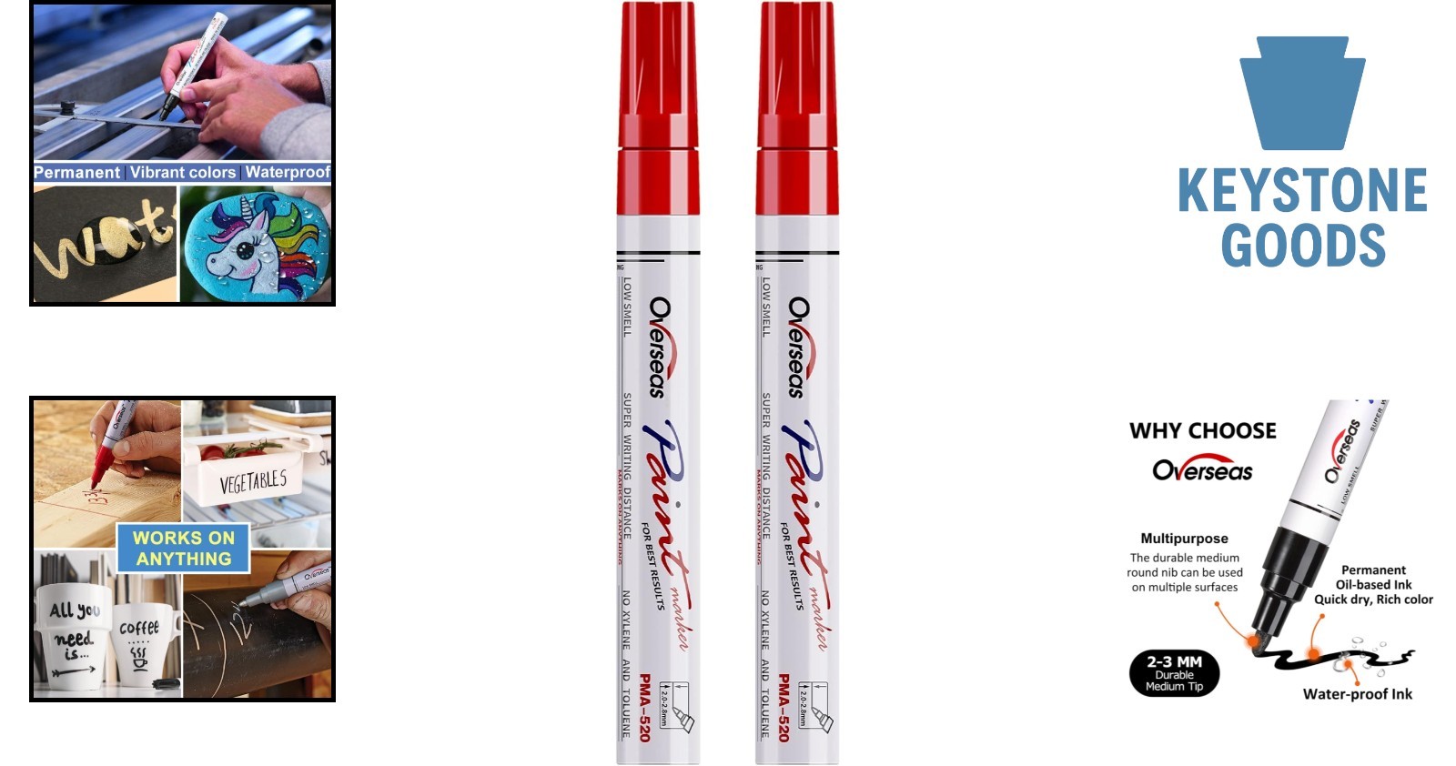 2 Pack Red Oil-Based Permanent Paint Markers for Metal & Crafting