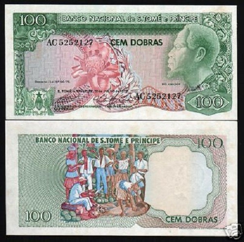 ST.THOMAS & PRINCE 100 DOBRAS P-53 1977 BIRD UNC PORTUGAL COLONY MONEY BANK NOTE