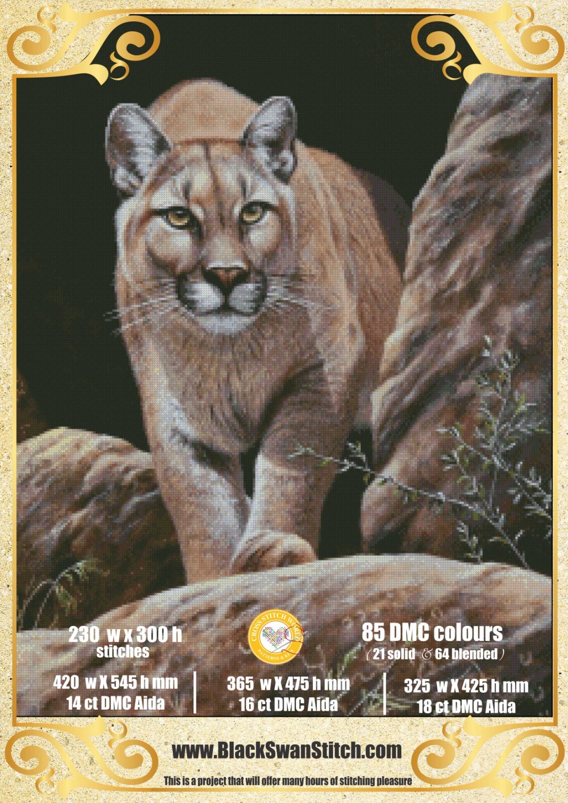 Cougar Among Rocks 1360 Chart Counted Cross Stitch Pattern Needlework