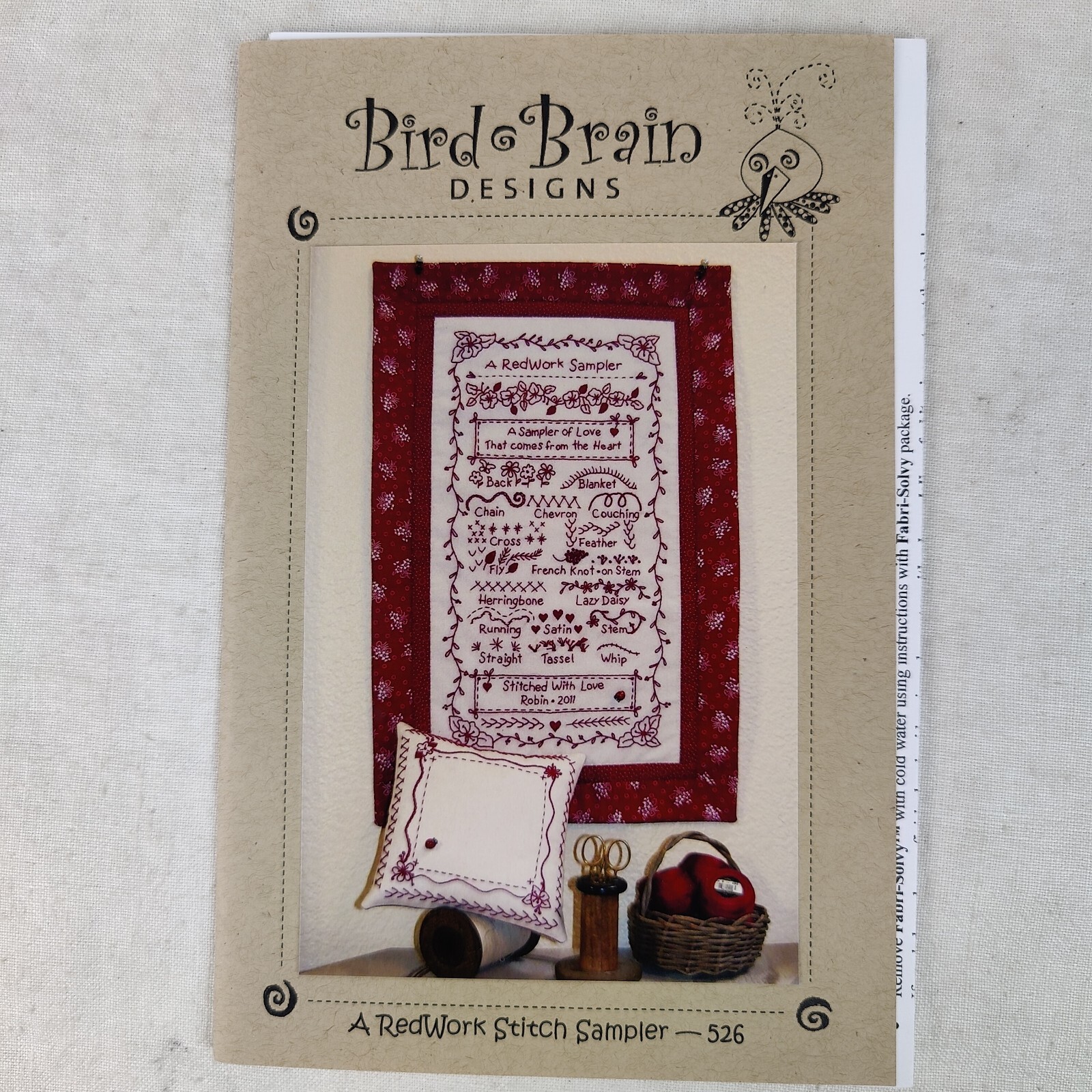 A Redwork Stitch Sample 526 Wall Hanging Stitchery Stitching Template 13" x 20"