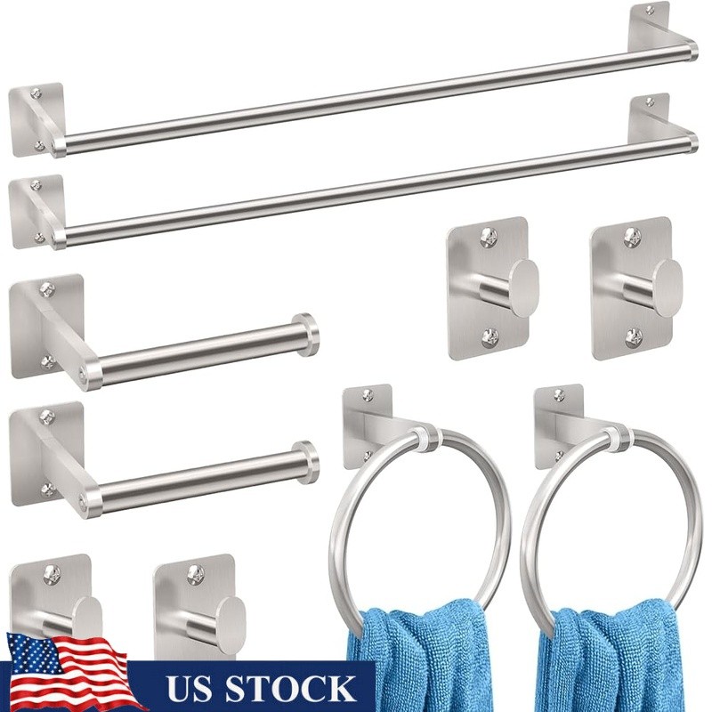 10 Piece Bathroom Accessory Set Towel Bars Hooks Rings Holder Wall Mounted New