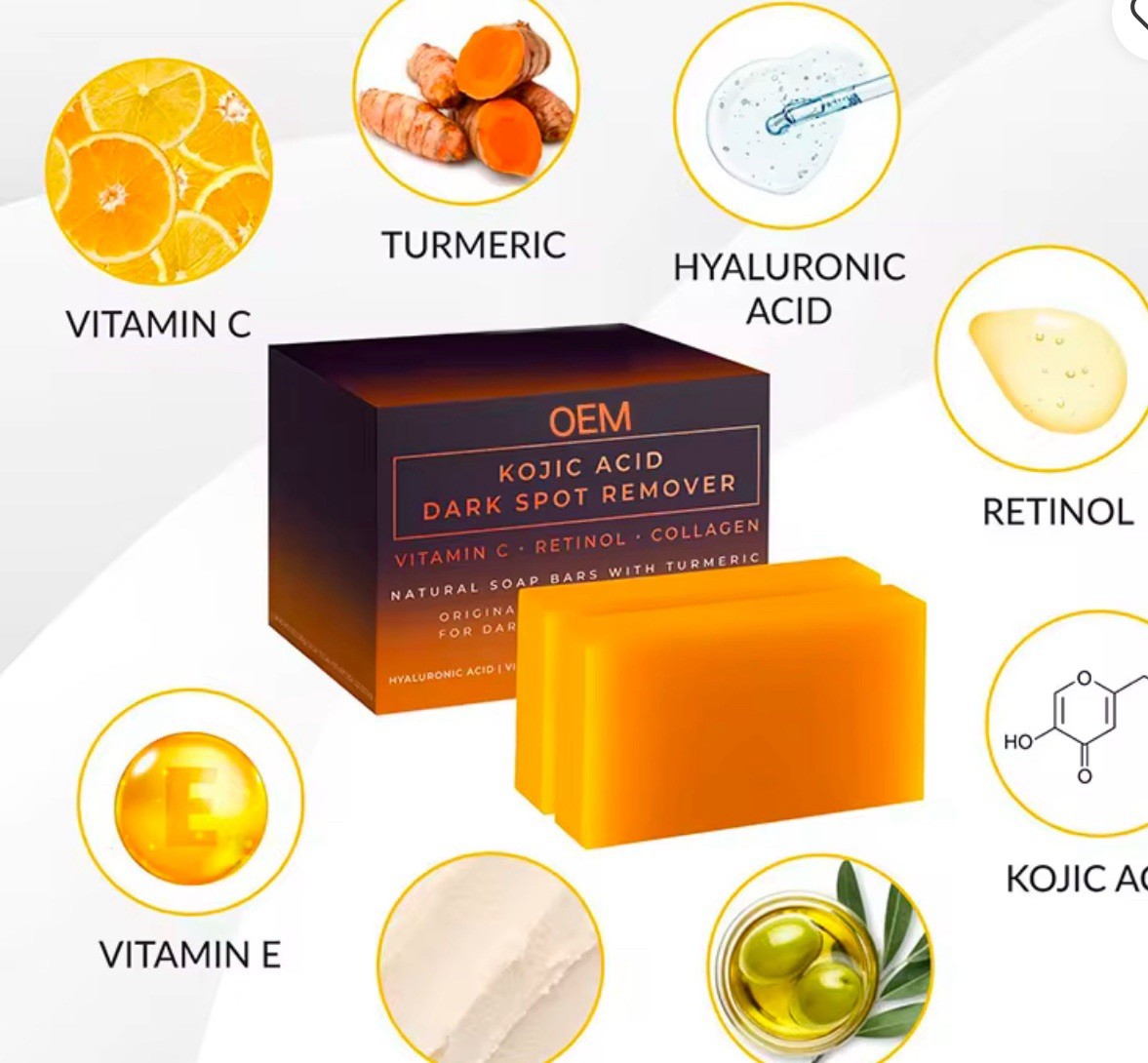 Kojic Acid Dark Spot Remover Soap Bars with Vitamin C Retinol, Collagen Turmeric