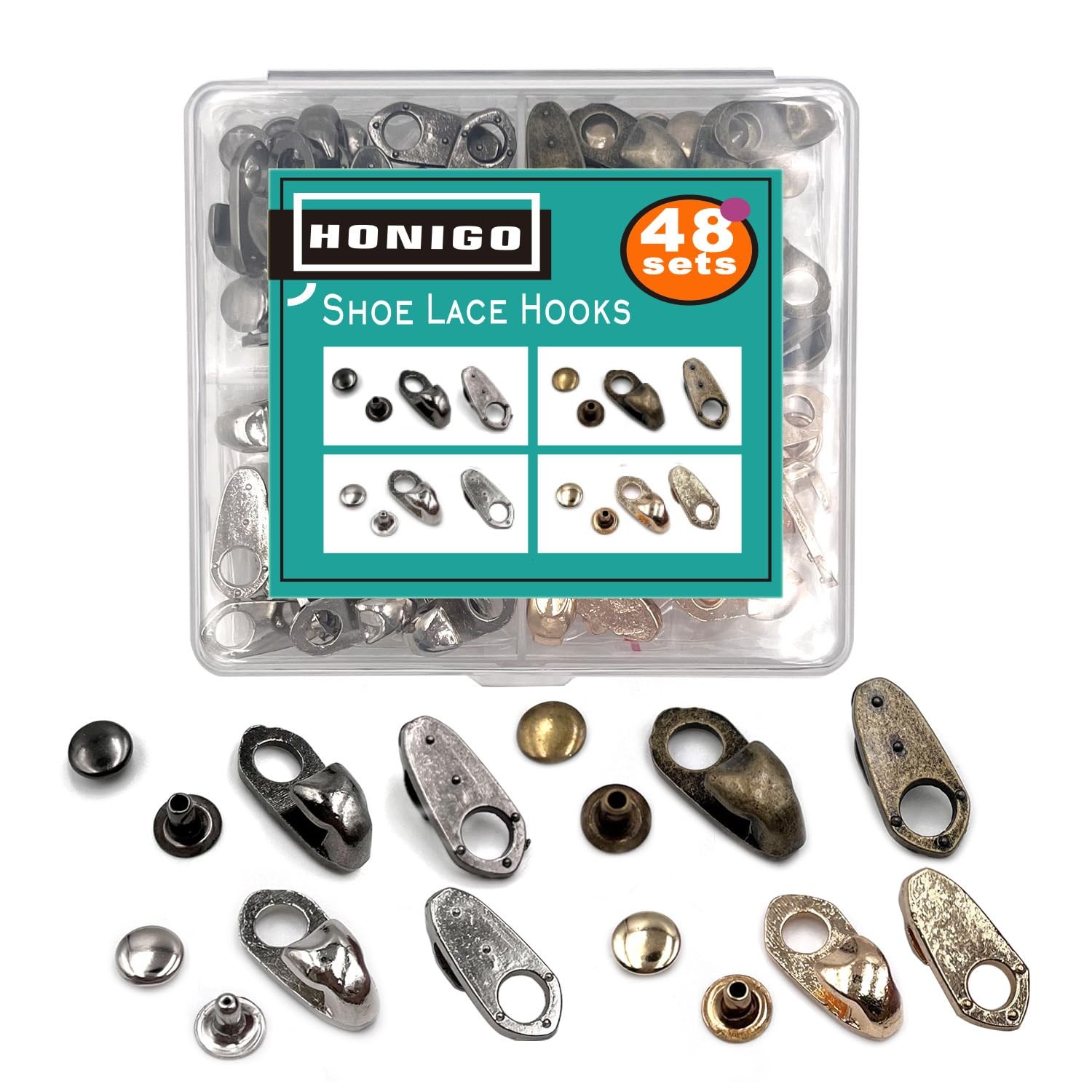 48 Sets 4 Color Shoe Lace Hooks Alloy Shoelace Buckles Boot Hooks with Rivets...