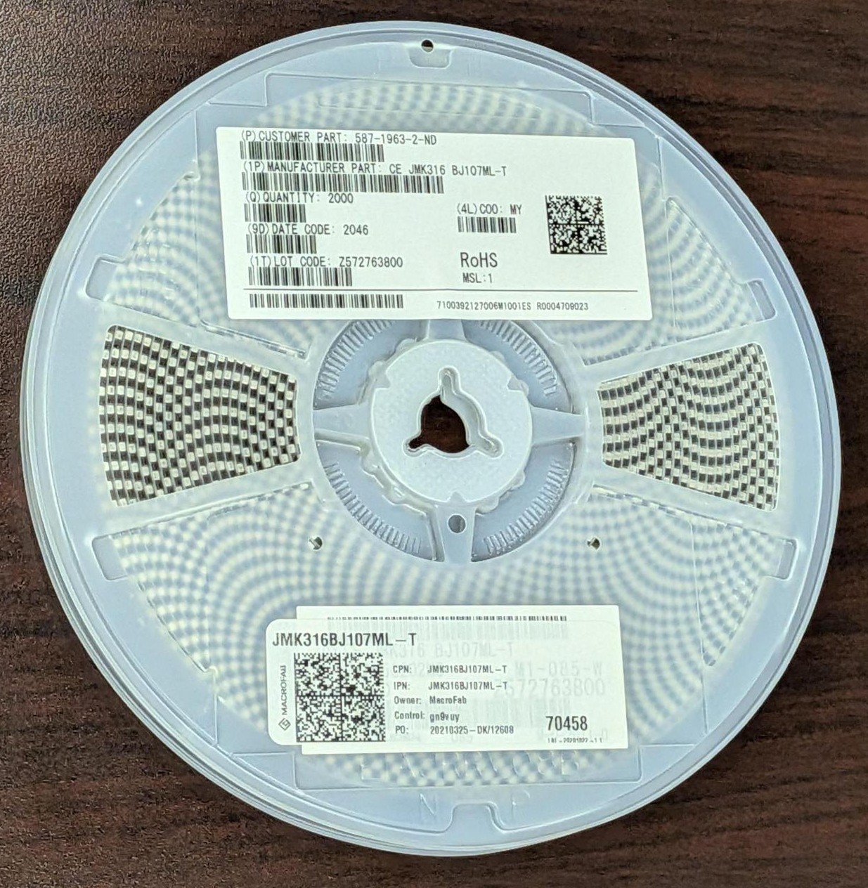 Taiyo Yuden JMK316BJ107ML-T 100uF 6.3V X5R 1206 MLCC Capacitor 2000pc Reel