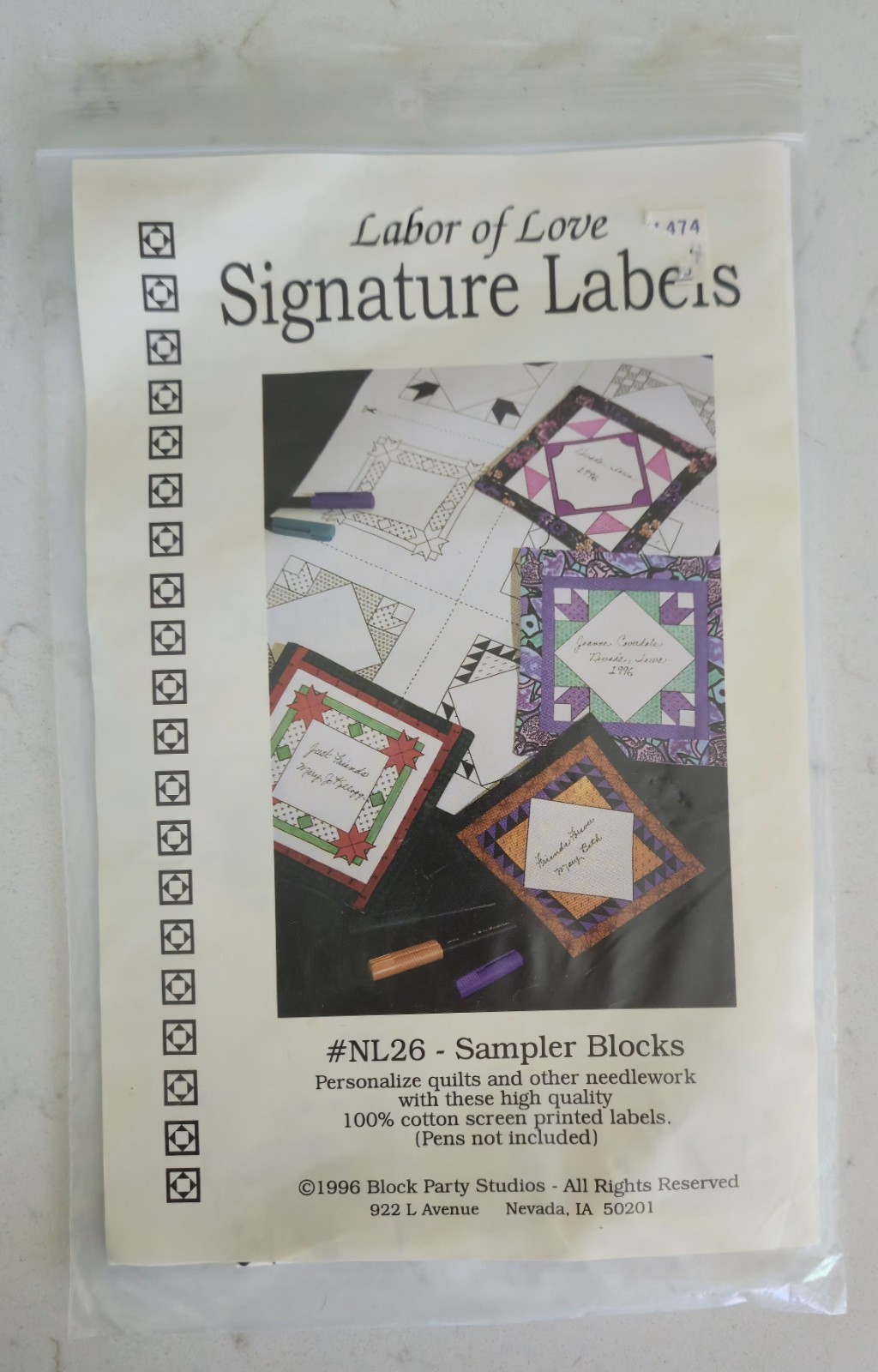 Labor Of Love Signature Labels NL26 Sampler Blocks Personalize Quilt Squares
