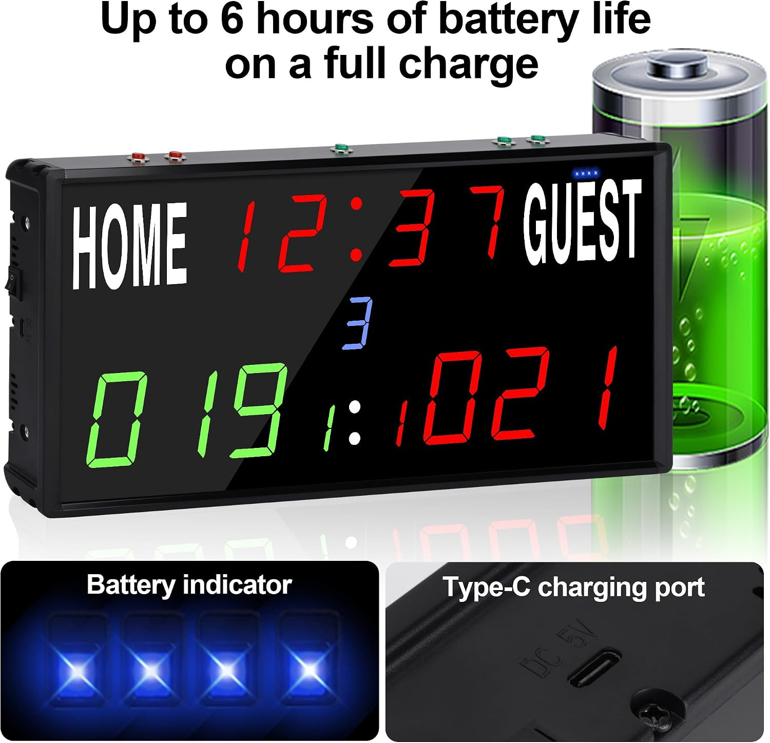 LED Electronic Scoreboard Digital Score Keeper with Remote/Timer/Shot Clock | Ba