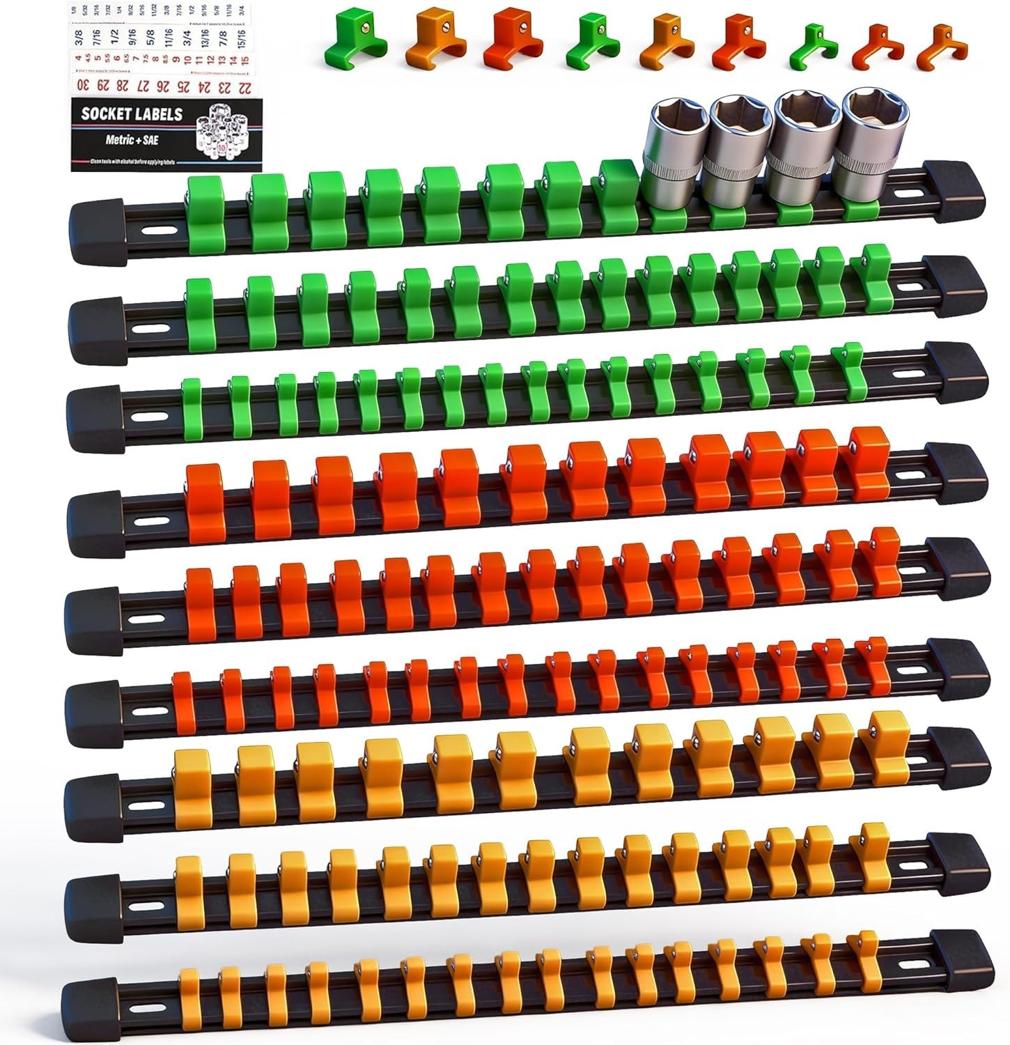 SWANLAKE 9PCS Adjustable Socket Organizer - 1/4