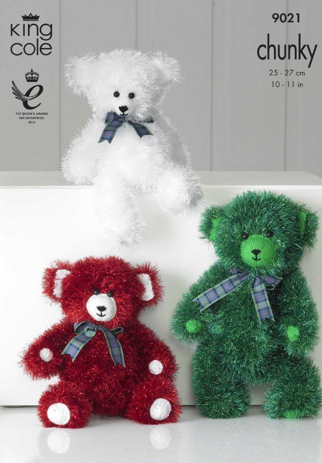 King Cole Tinsel Chunky Knitting Pattern Teddies 9021