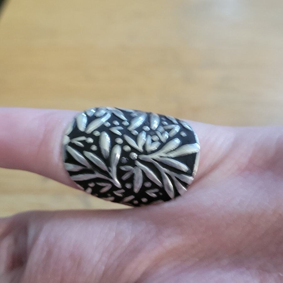 Bamboo Leaf Silver Artisan Statement Ring 9