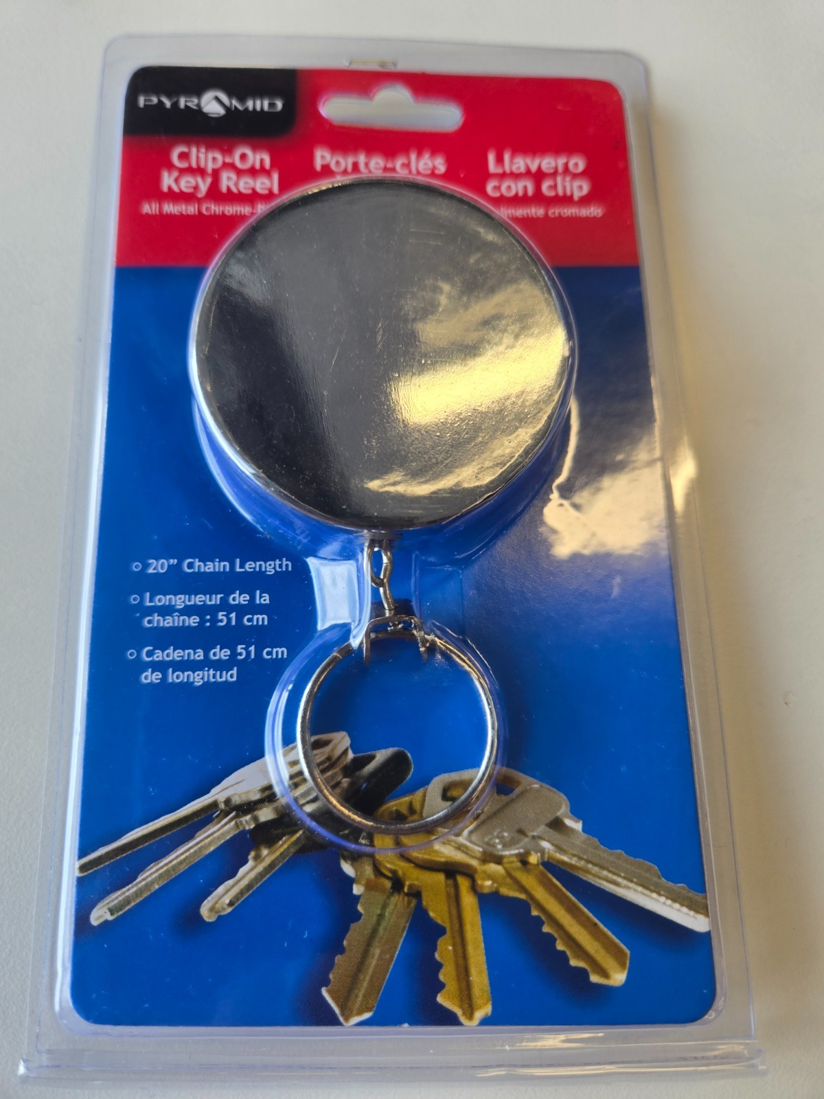 2Pcs Clip On Key Reel: All Metal Chrome - Plated
