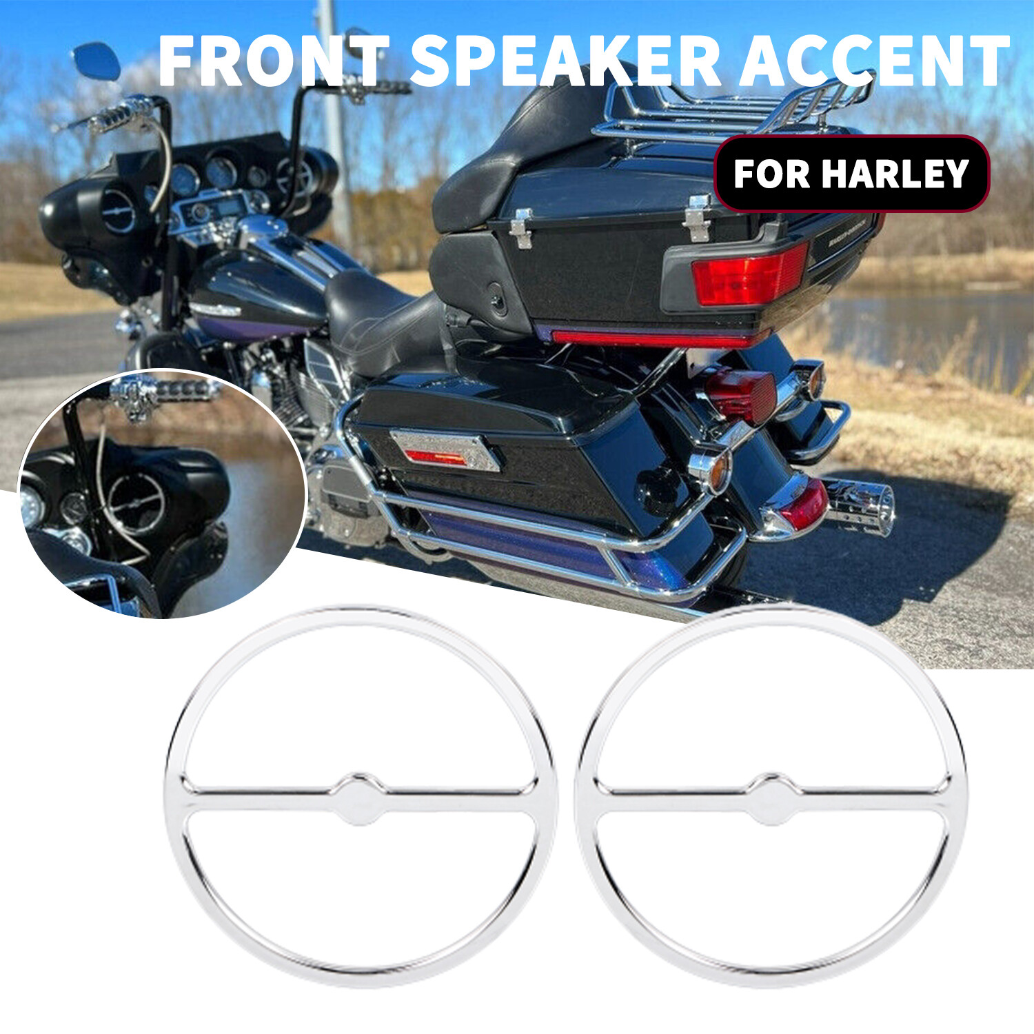 Chrome Front Speaker Accents For Harley Electra Tour Street Glide Trike FLHXXX