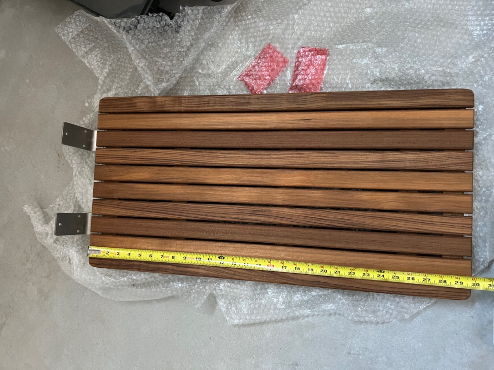 Brown teak wood shower bench new.