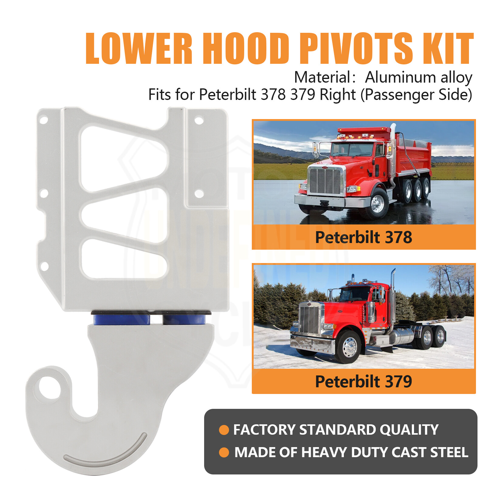 Hood Hinge Pivot Bushing Mount Bracket & Bolt Assembly Kit For Peterbilt 379 378