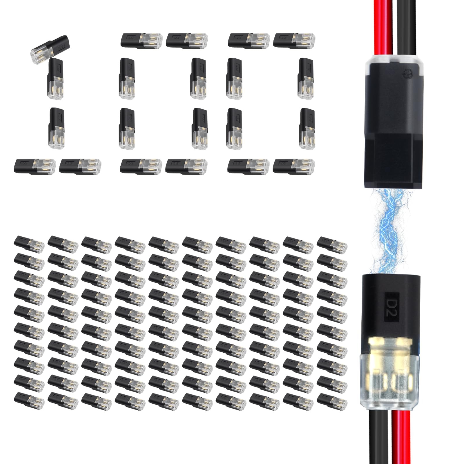 Quick Connect Wire Connectors 100Pcs Double Wire Plug in Connector, Solderles...