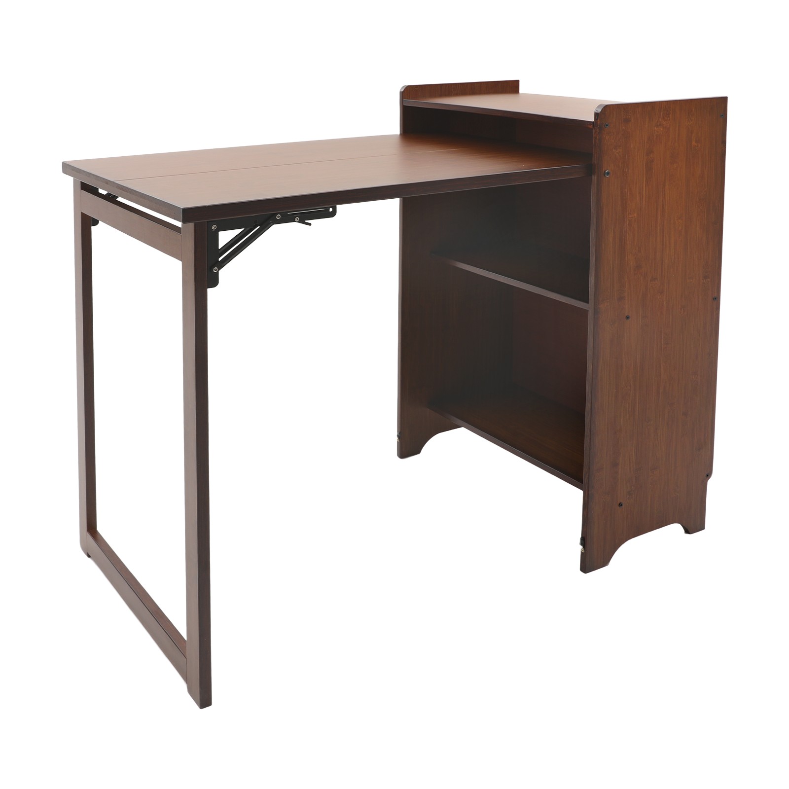 Folding Desk with Storage Shelves,Bookcase with Drop Down Table for Study Office
