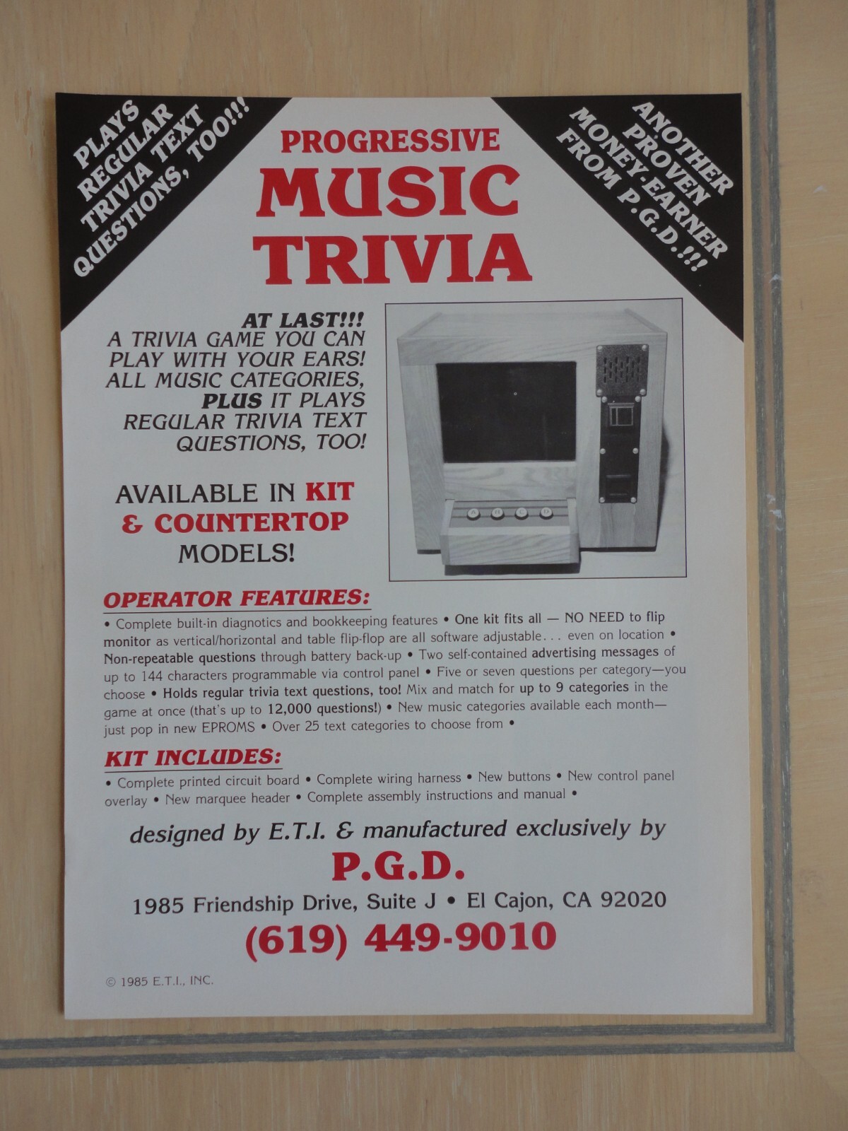 PGD Music Triva  Flyer Original Magazine Pull Out Advertisement
