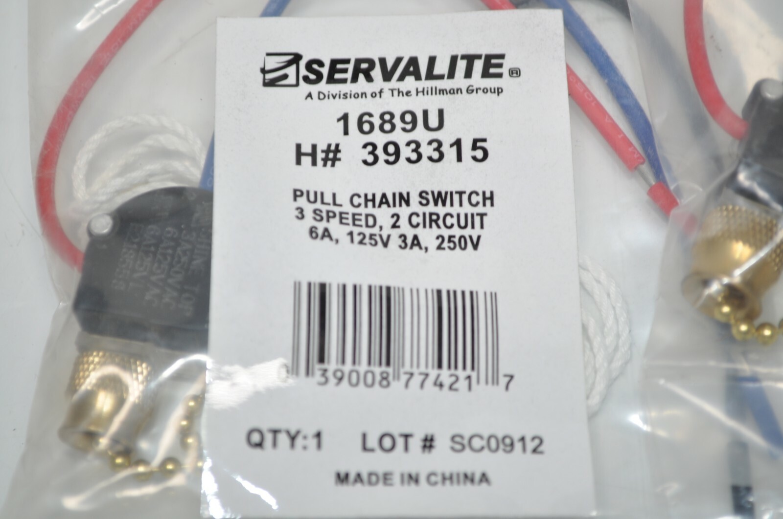 Lot of 3 Servalite Pull Chain Rotary Appliance Switch 3-Speed 2-Circuit 1689U