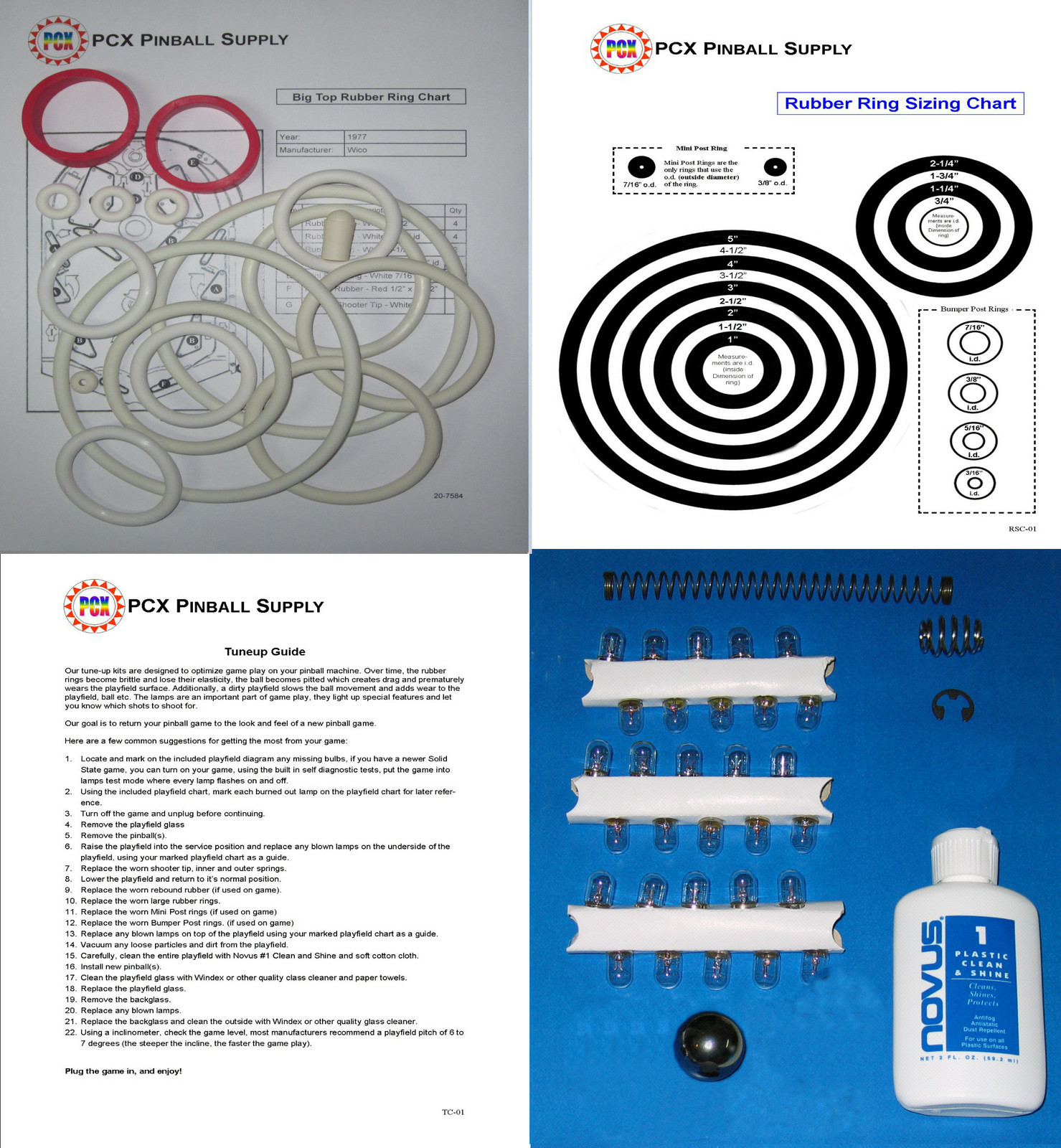1977 Wico Big Top Pinball Machine Tune-up Kit - includes Rubber Rings!