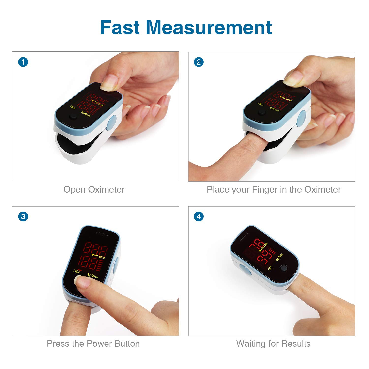 CHOICEMMED Finger Pulse Oximeter - Blue Blood Oxygen Monitor with Batteries - Po