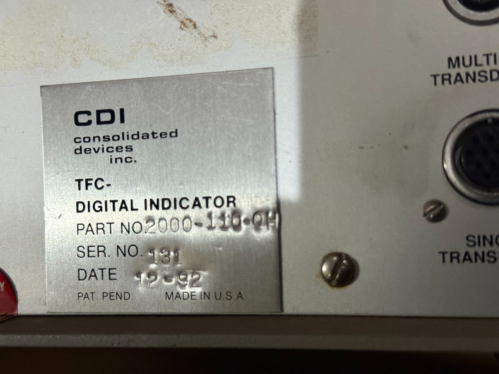CDI Consolidated Devices TFC-Digital 2000-110-OH Computest Force Torque Tester