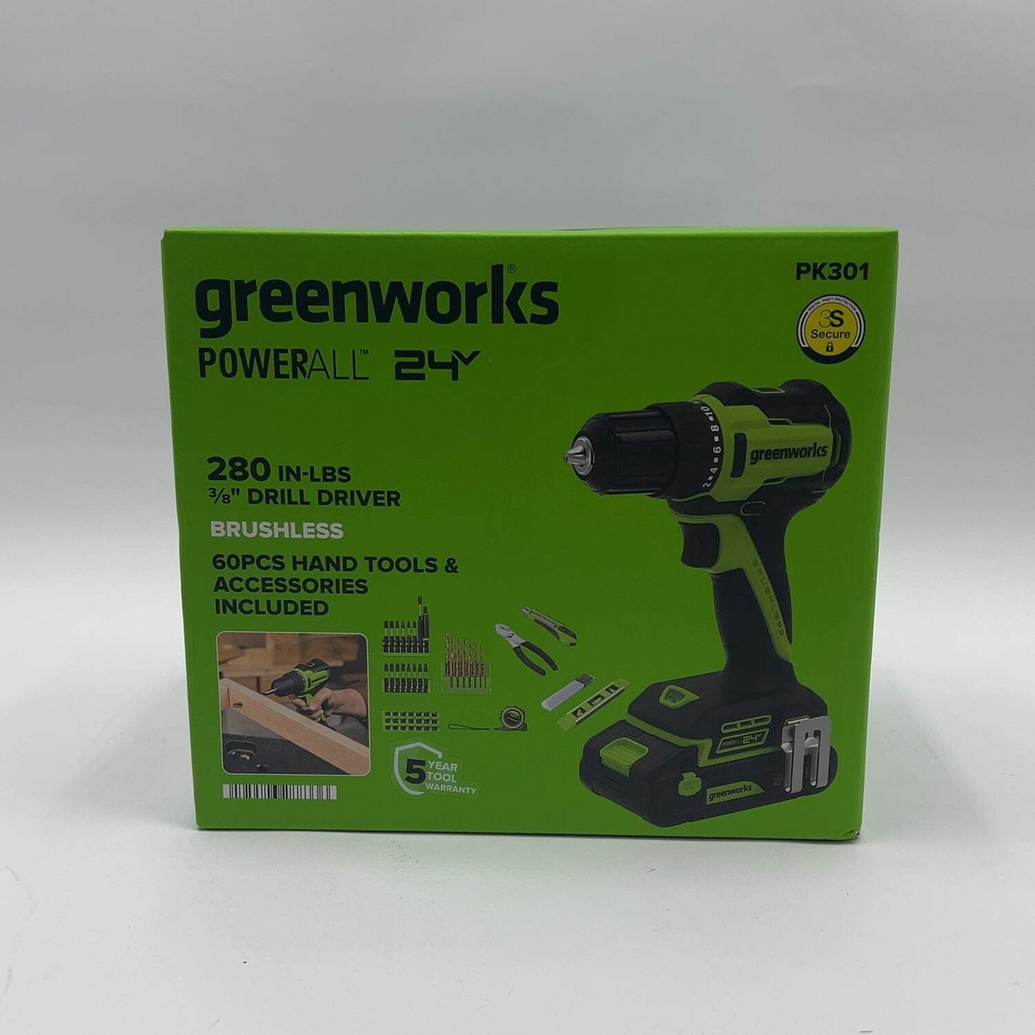 New Greenworks PK301 24V 280 In-Lbs 3/8" Drill Driver