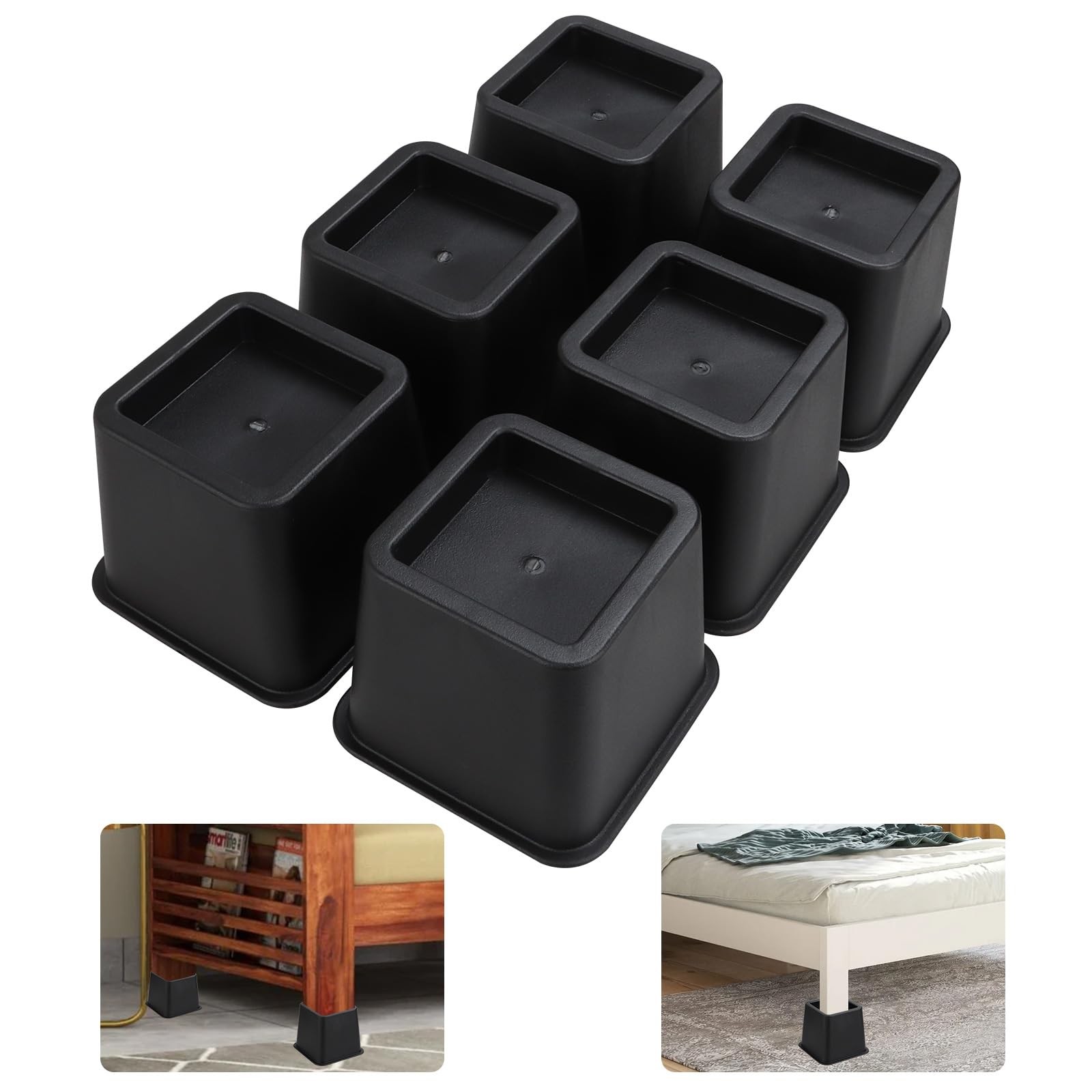 6 Pcs Bed Risers 3 Inch, Heavy Duty Furniture Risers, Bed Lifts Risers - Supp...