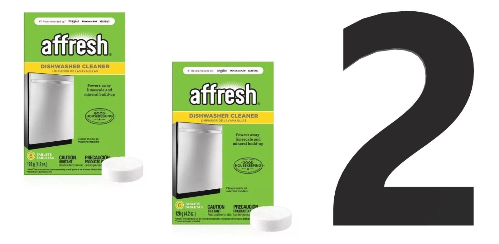 2 TWO BOXES Affresh W10549851 Dishwasher Cleaner 6 Tablets In Each Box 12 TOTAL