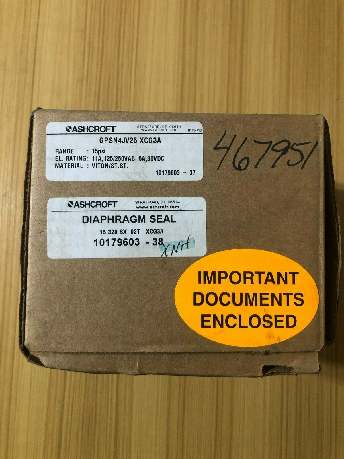 Ashcroft Pressure Switch GPSN4JV25 XCG3A - 15PSI GPSN4JV25