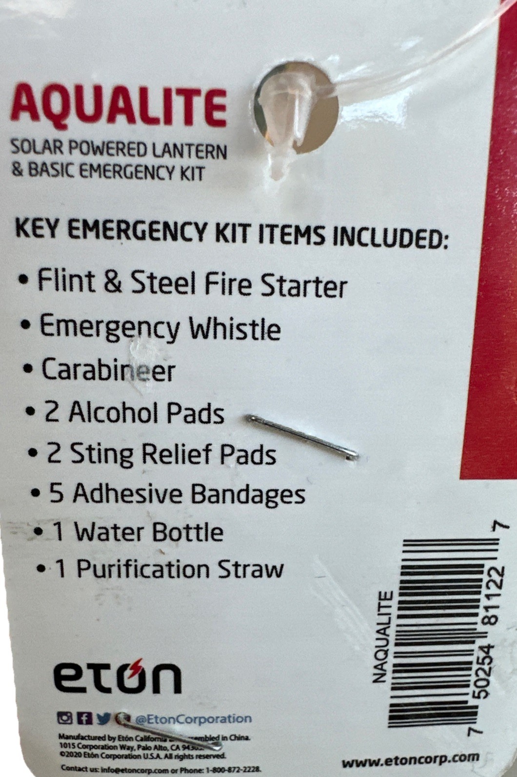 Eton Solar Powered Lantern Purification Straw Flint Whistle ￼Basic Emergency Kit