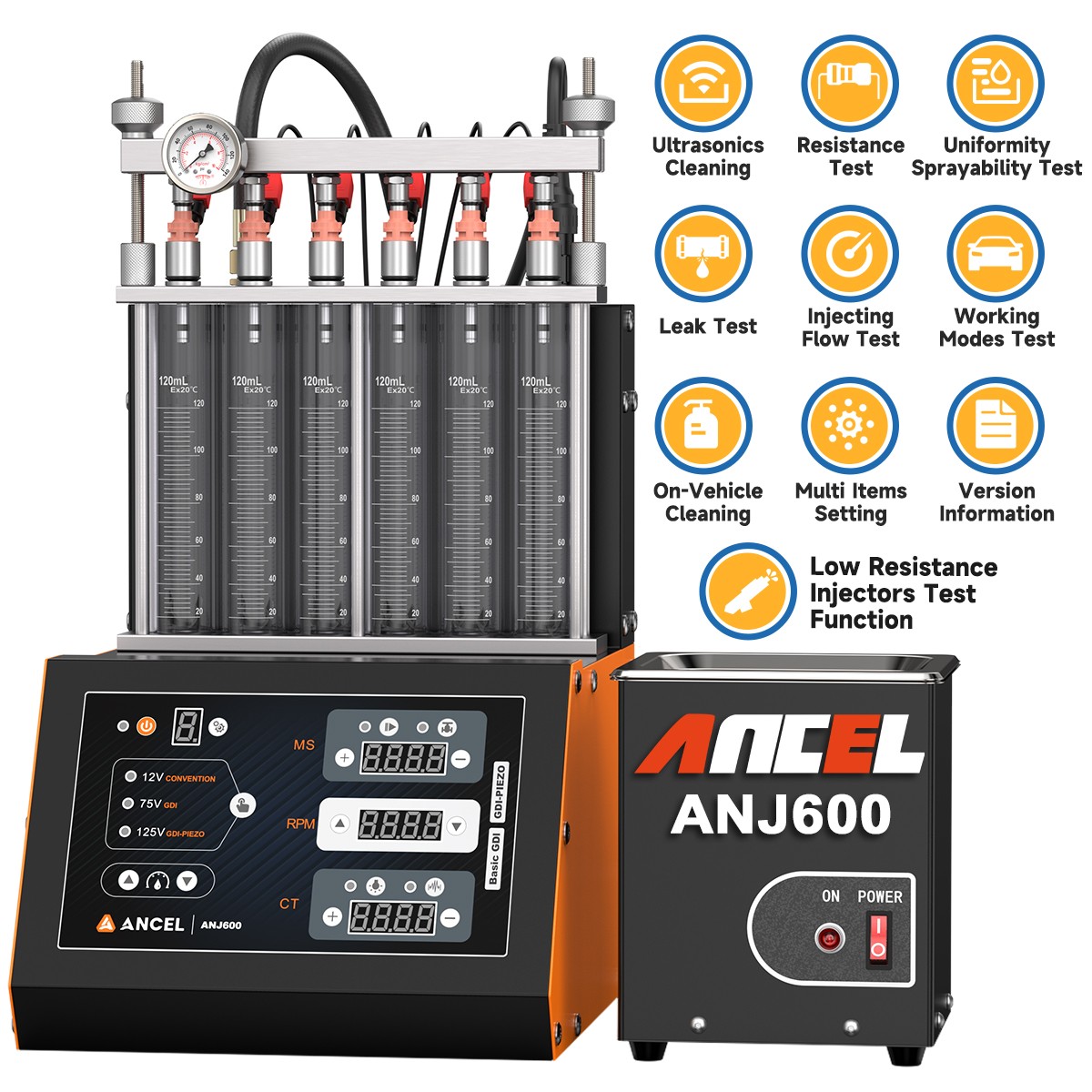 ANCEL ANJ600 Automotive 6-Cylinder Piezo GDI EFI Fuel Injector Cleaner Tester