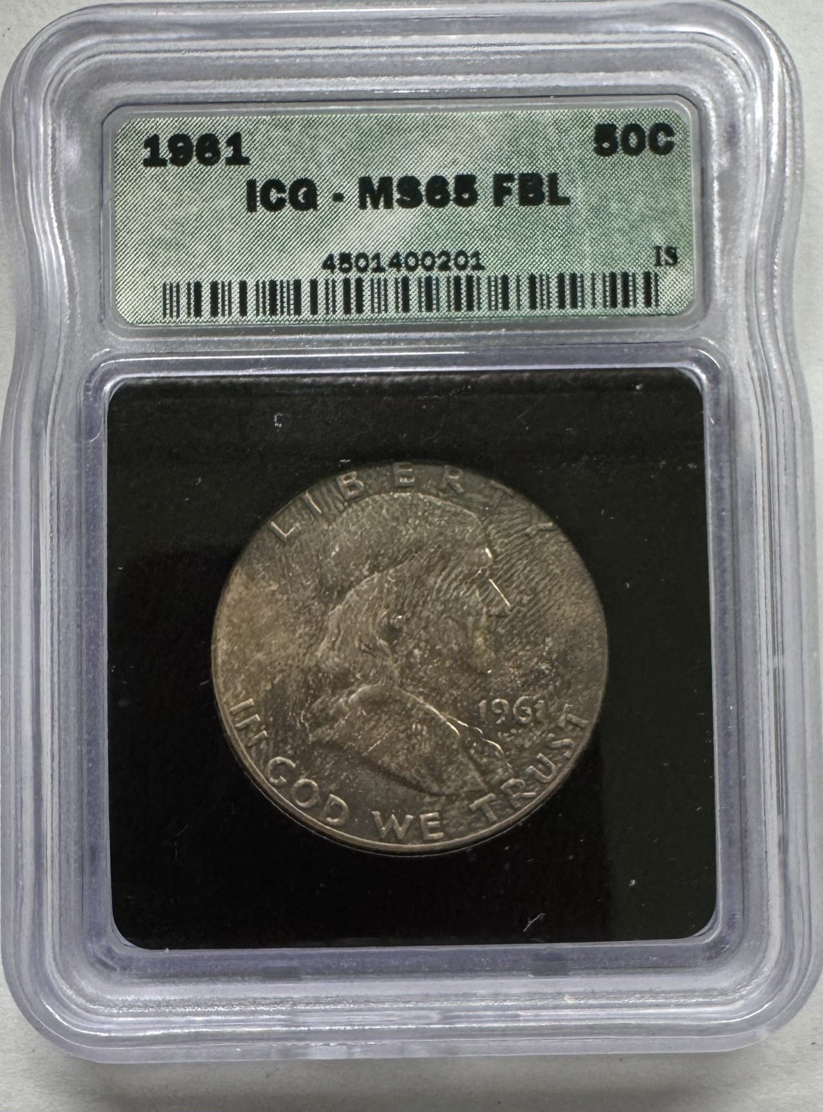 1961 Franklin Silver Half Dollar  MS65FBL by ICG   Free US Shipping