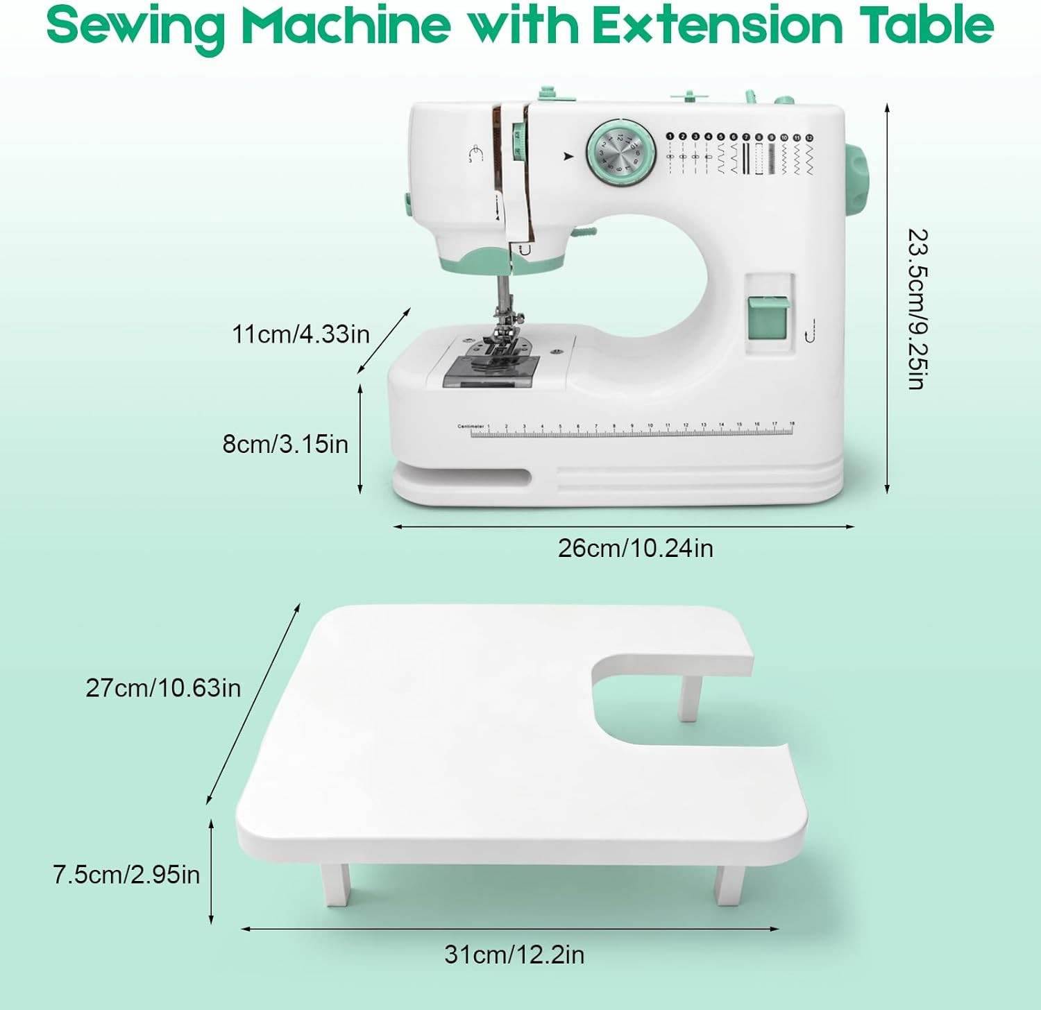 Sewing Machine for Beginners with Extension Table, 12 Stitches Portable Sewing M