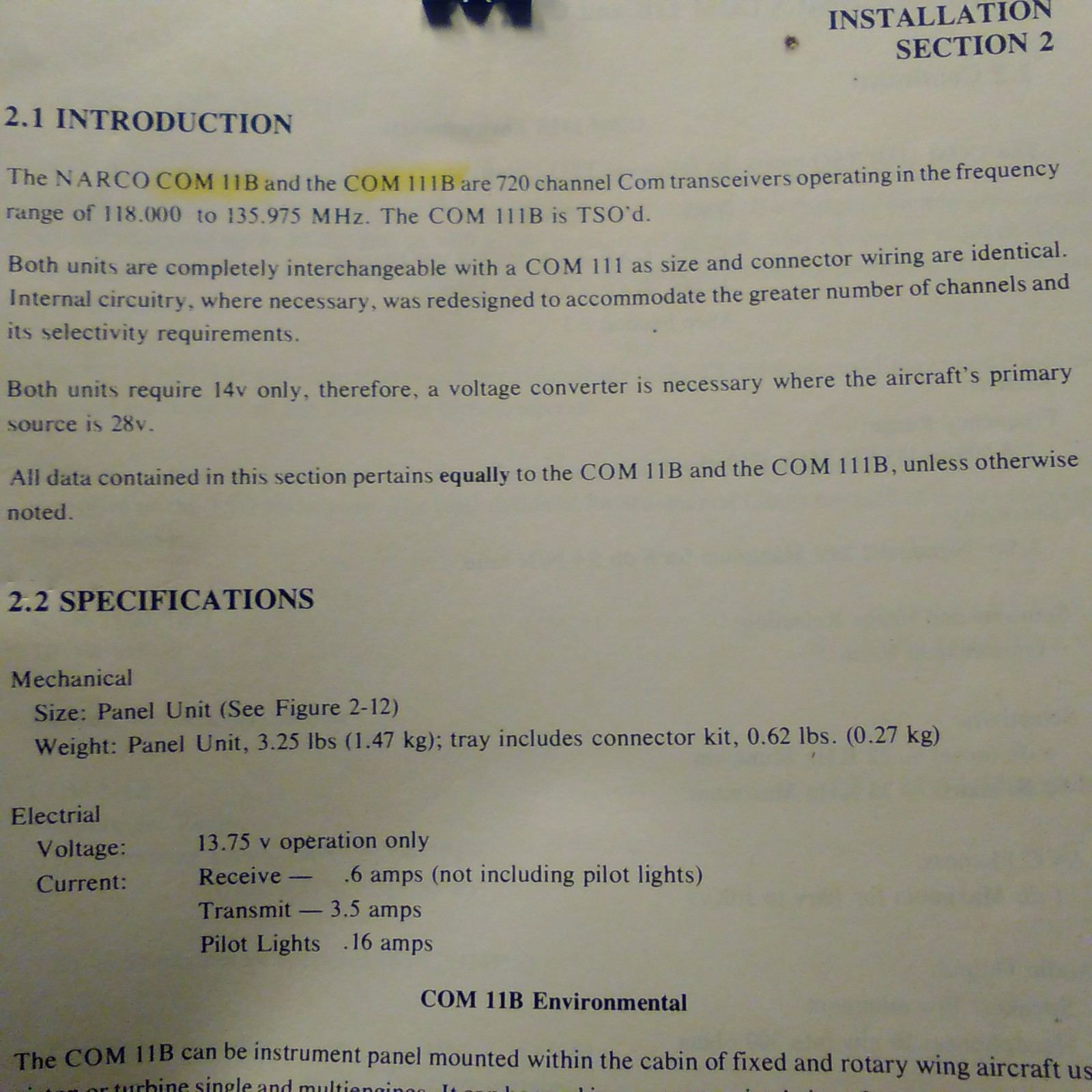 Narco Com 11B and Com 111B Install Manual