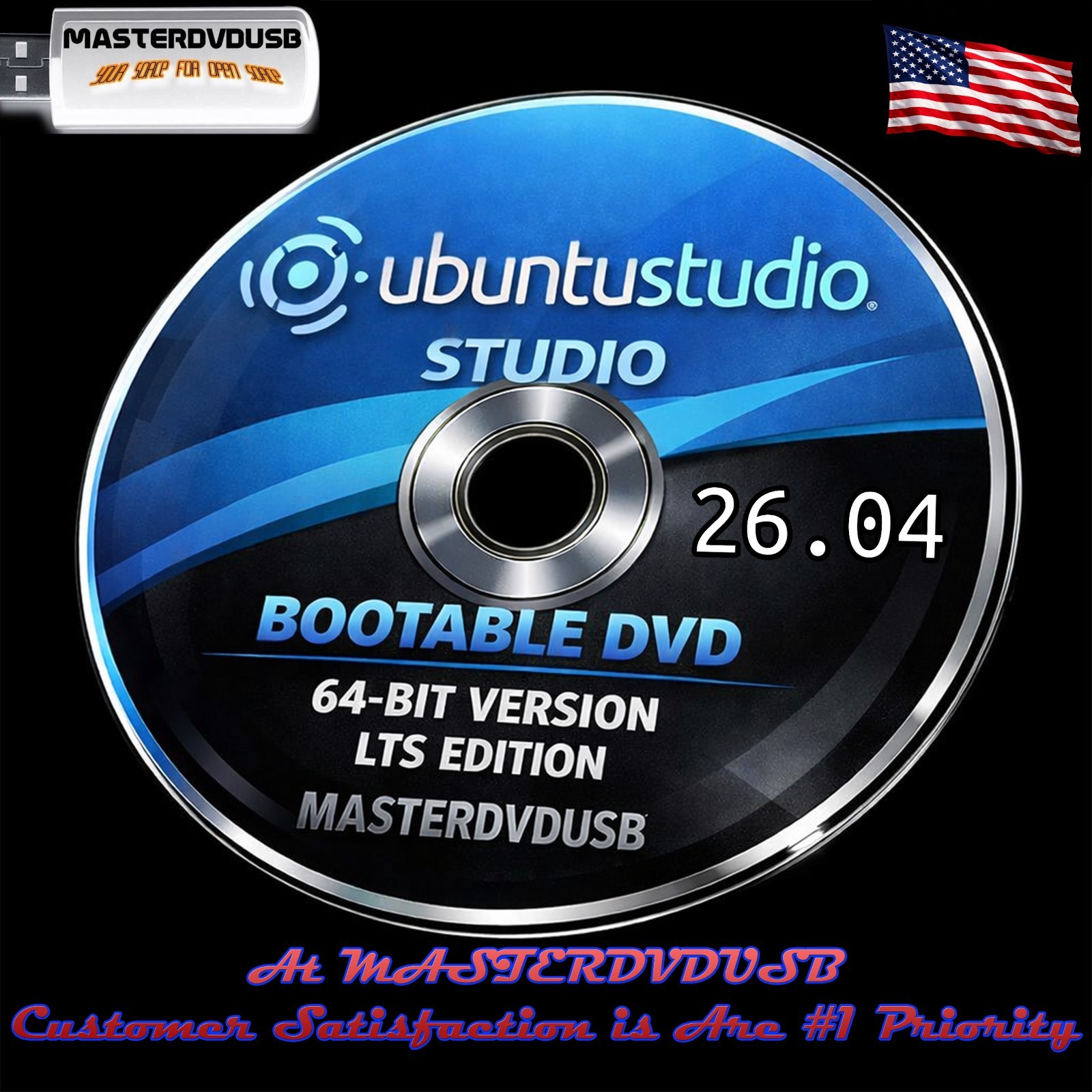 Ubuntu Studio 26.04 64‑BIT LTS Live/Installer DVD Grade AAA+ Laser Printed Label