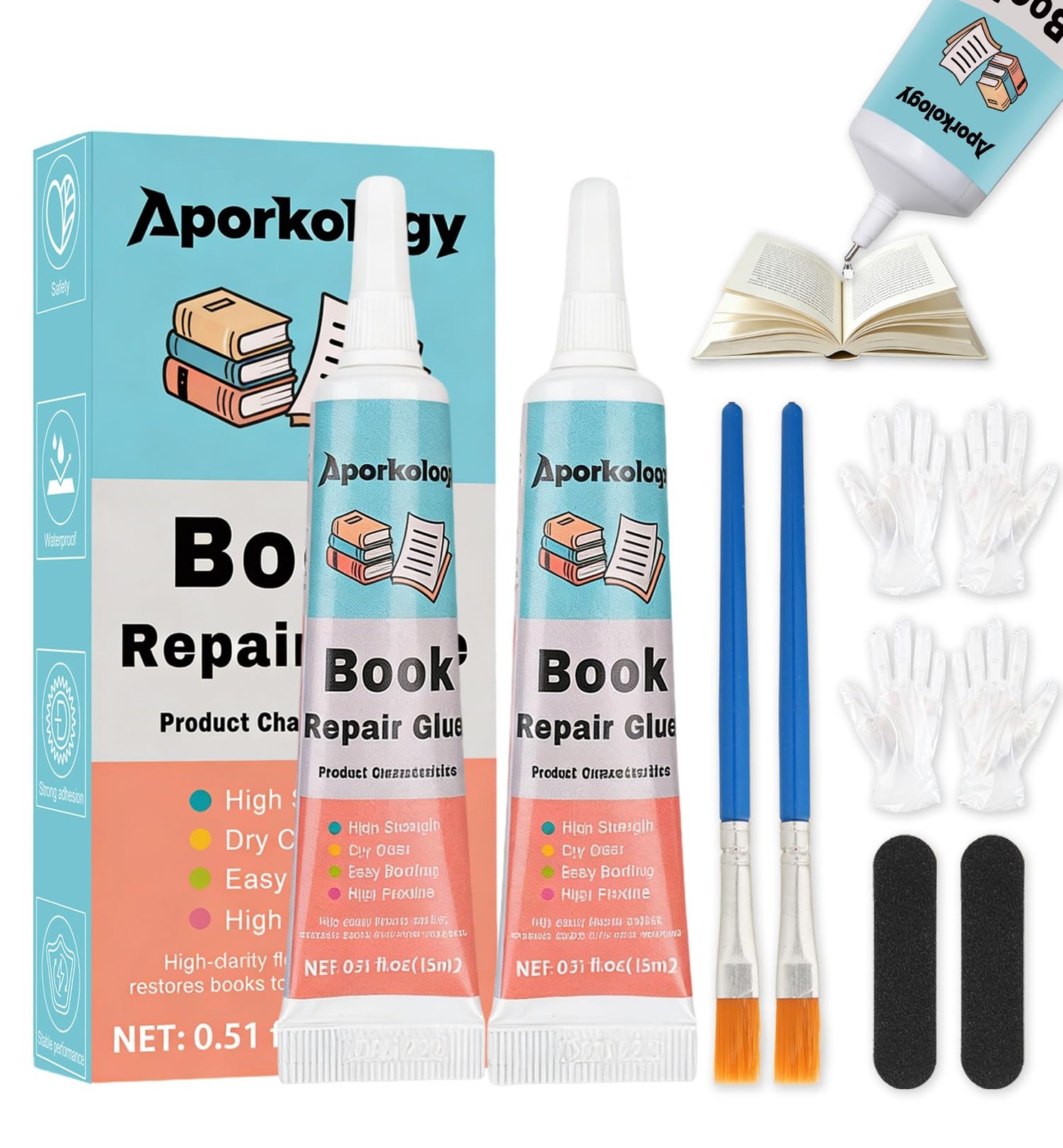 Aporkology Book Binding Repair Glue, Multi-Purpose Paper Craft 15ml*2, Clear